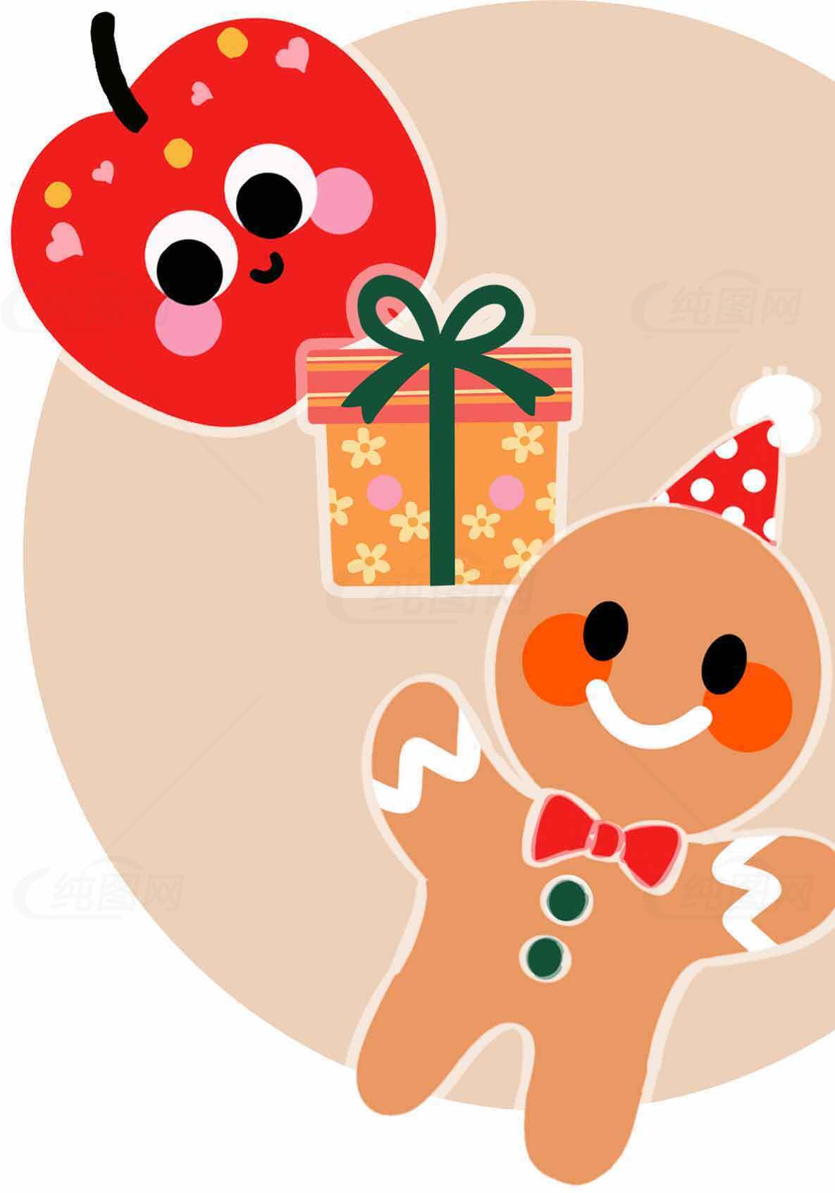 圣诞姜饼人与礼物插画设计素材
