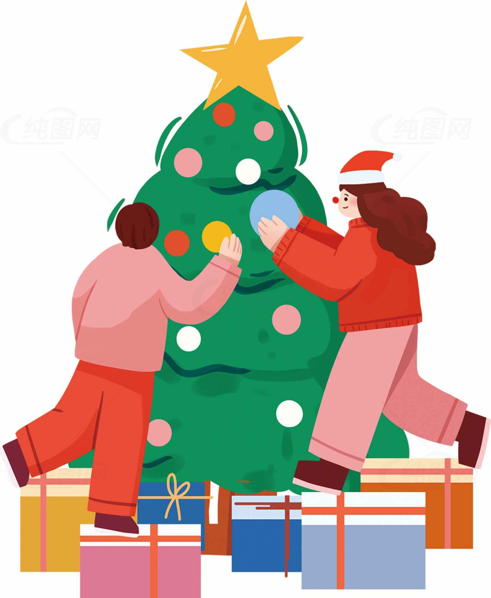 圣诞节装饰与礼物交换场景素材