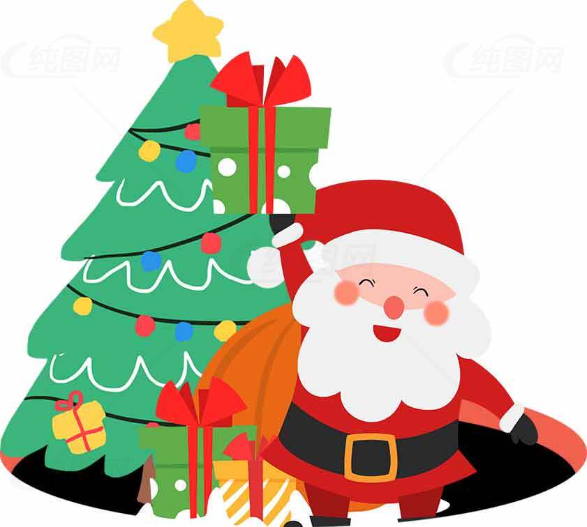 圣诞节快乐：圣诞老人和圣诞树插画设计素材
