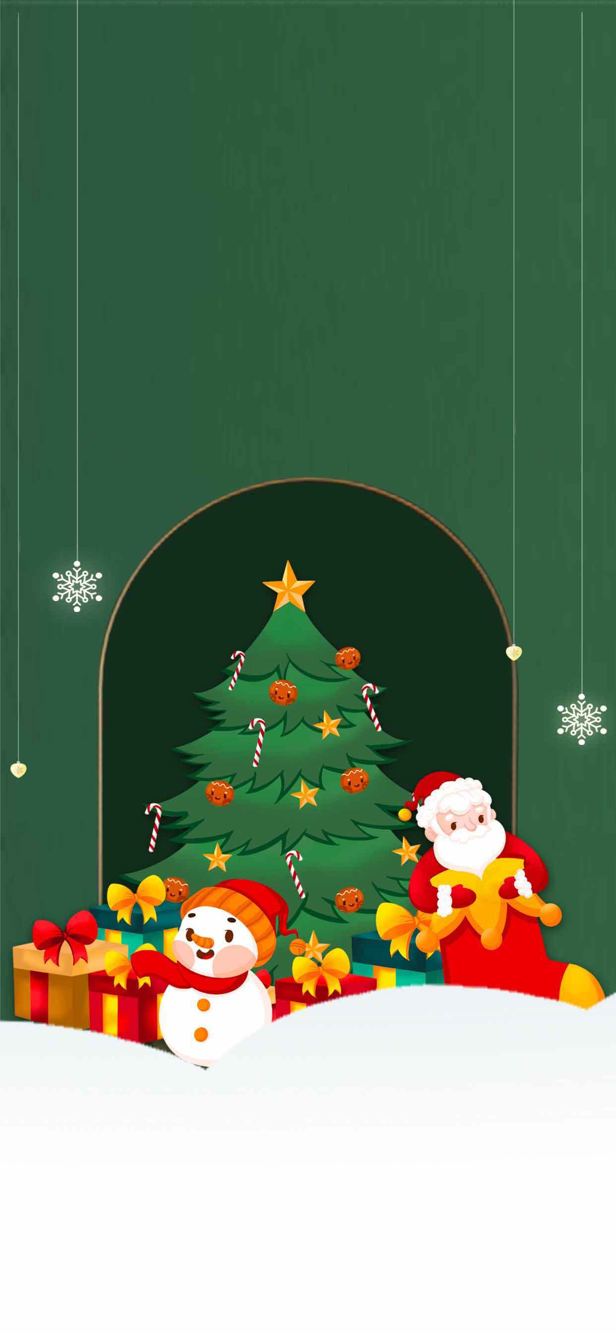 圣诞节绿色背景图片：圣诞树与礼物装饰素材