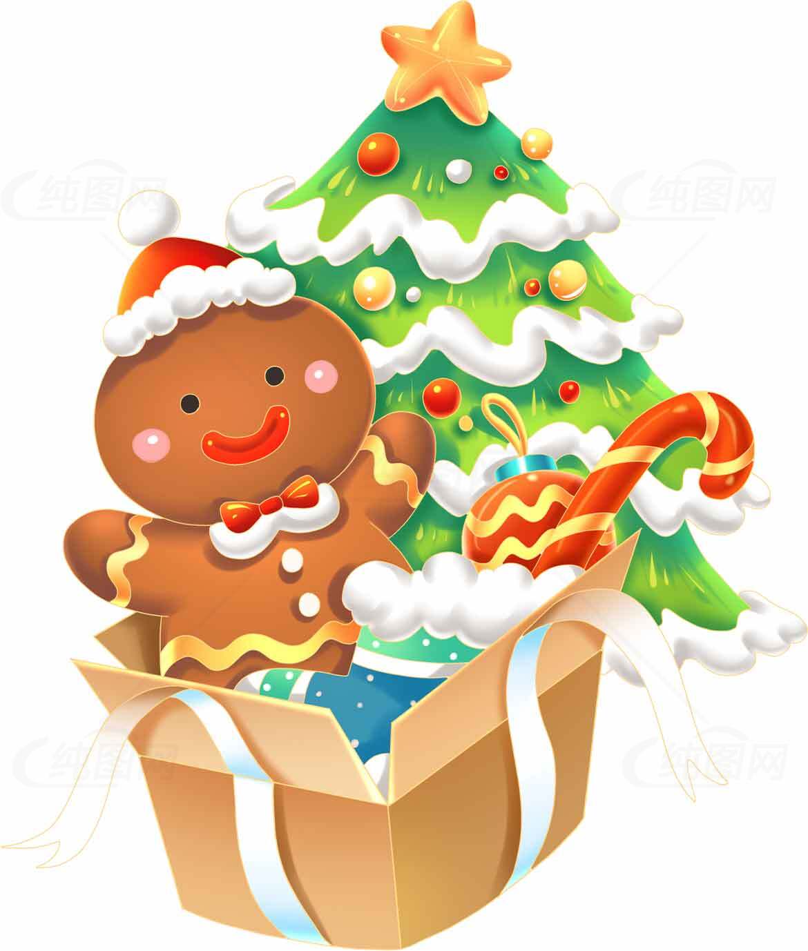 圣诞姜饼人与圣诞树插画图片素材