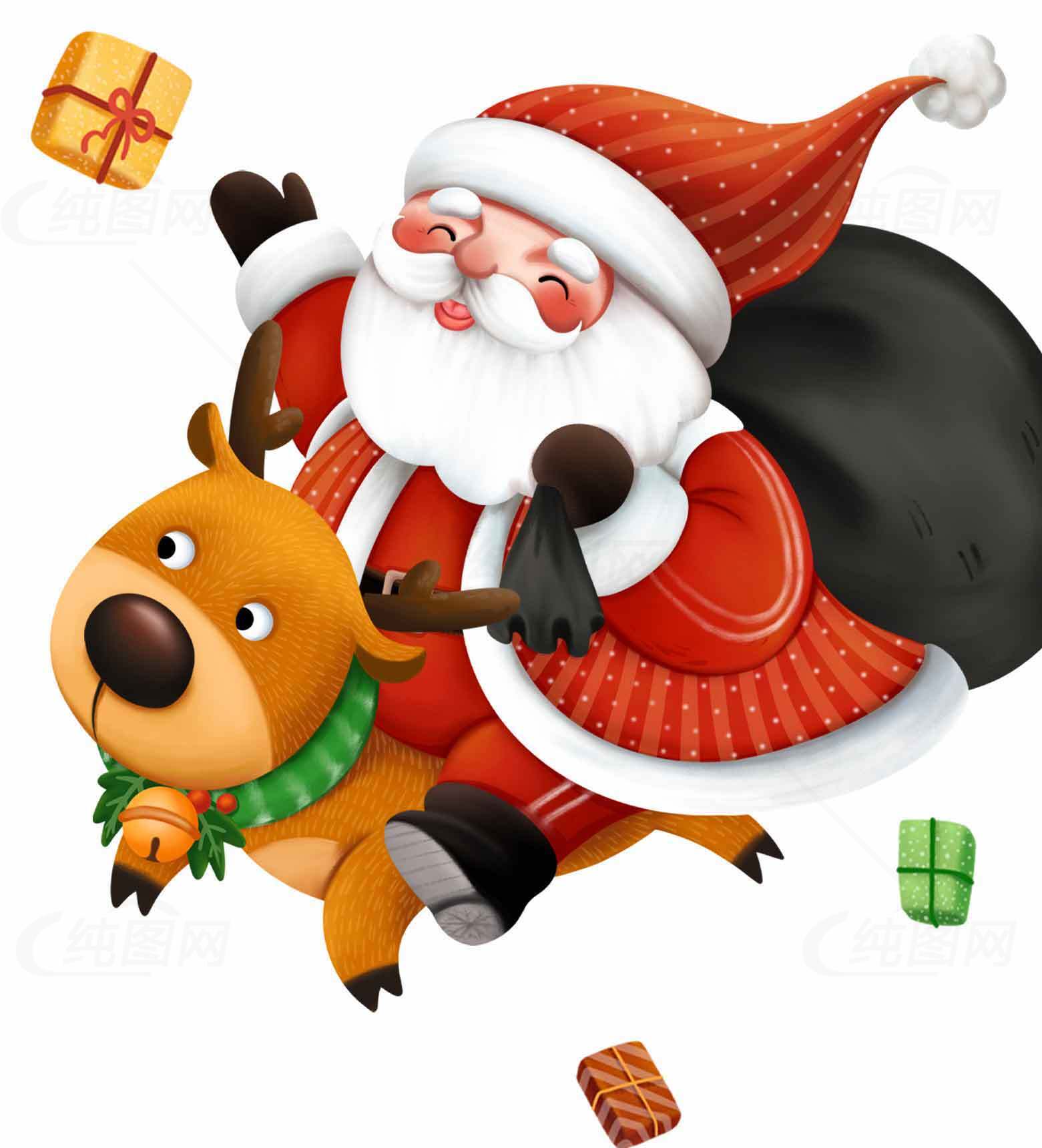 圣诞老人骑驯鹿图片-节日欢乐氛围素材