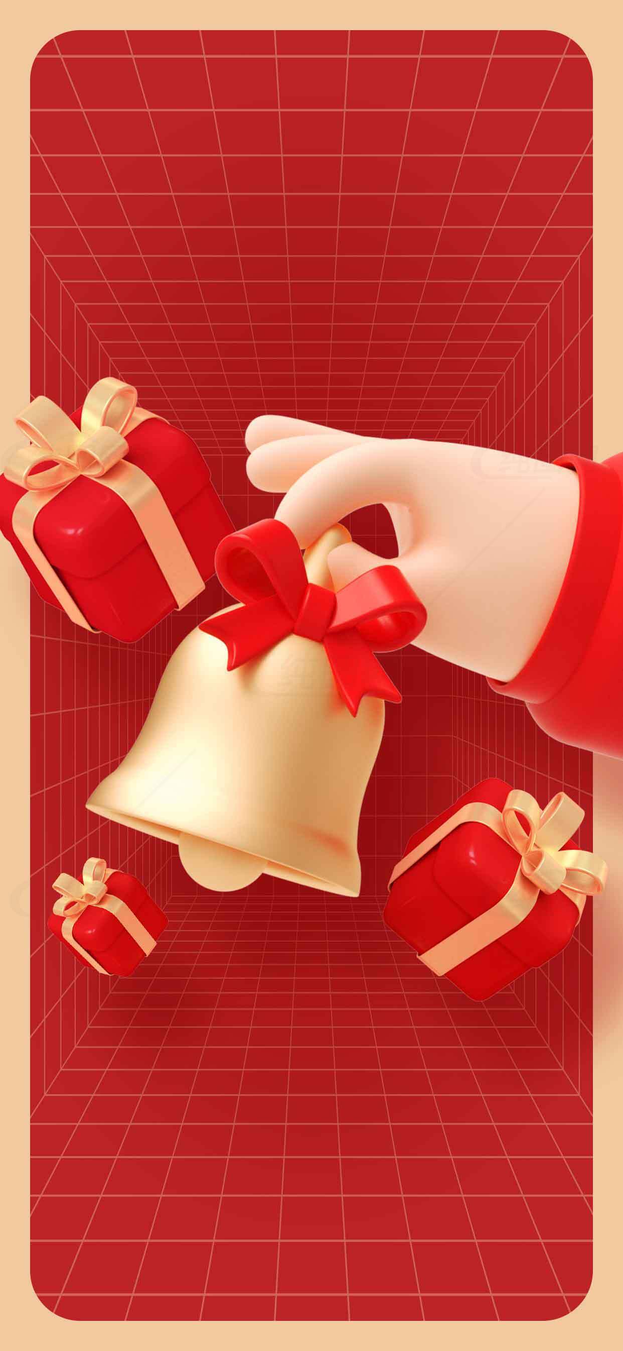 圣诞节礼物与金色铃铛背景图片素材