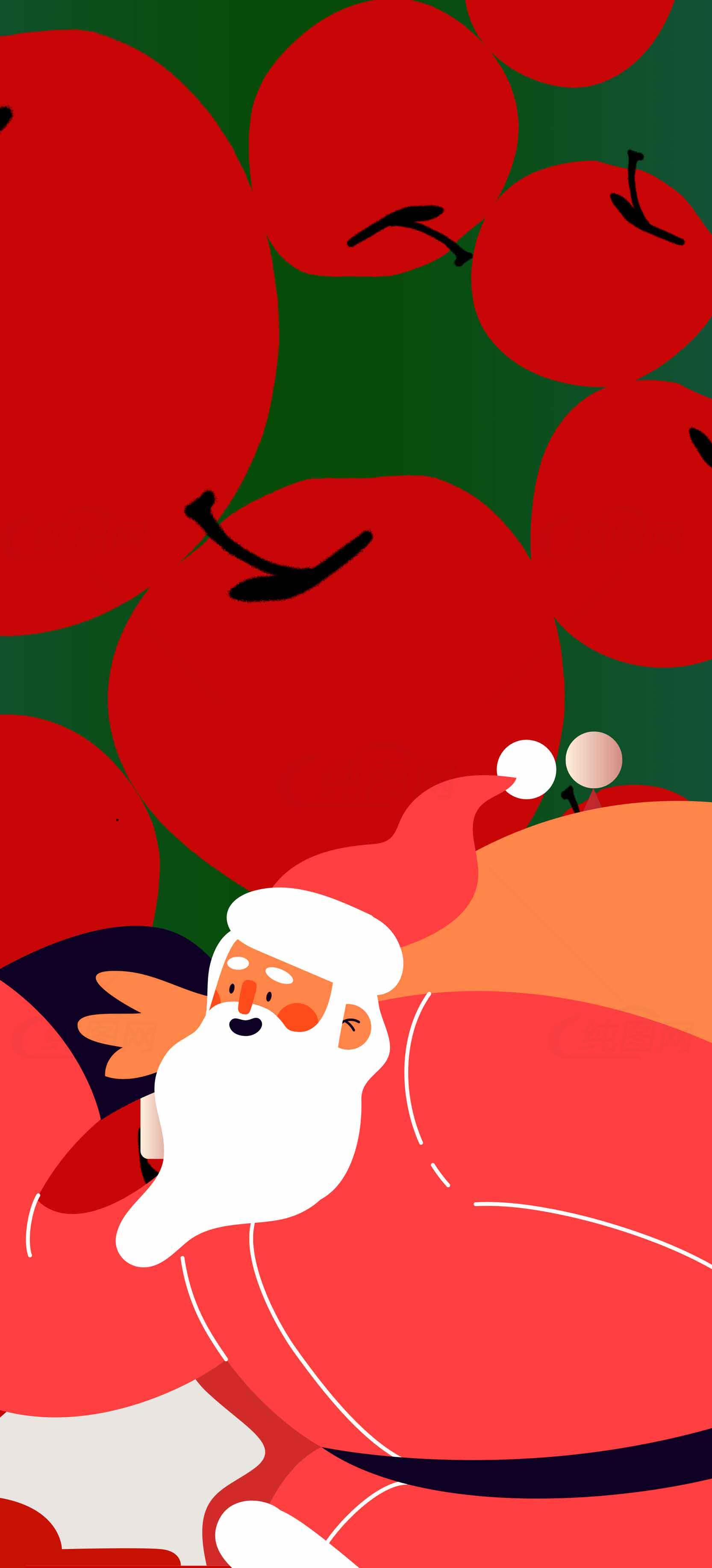圣诞老人与红苹果插画设计素材