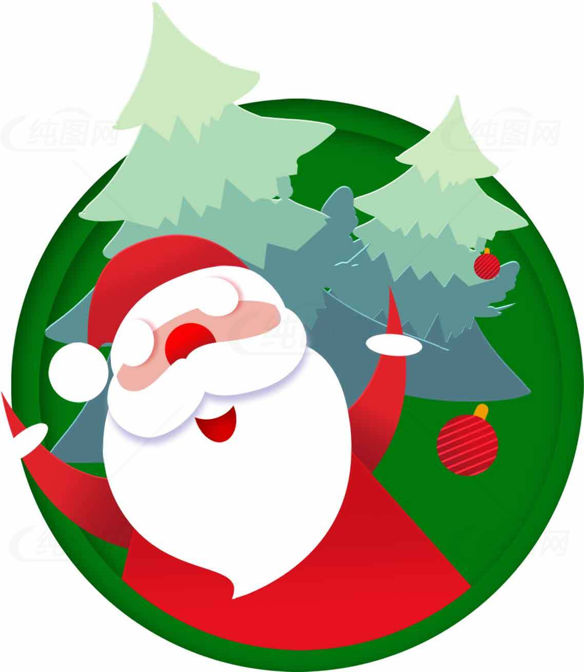 圣诞树与圣诞老人插画设计素材