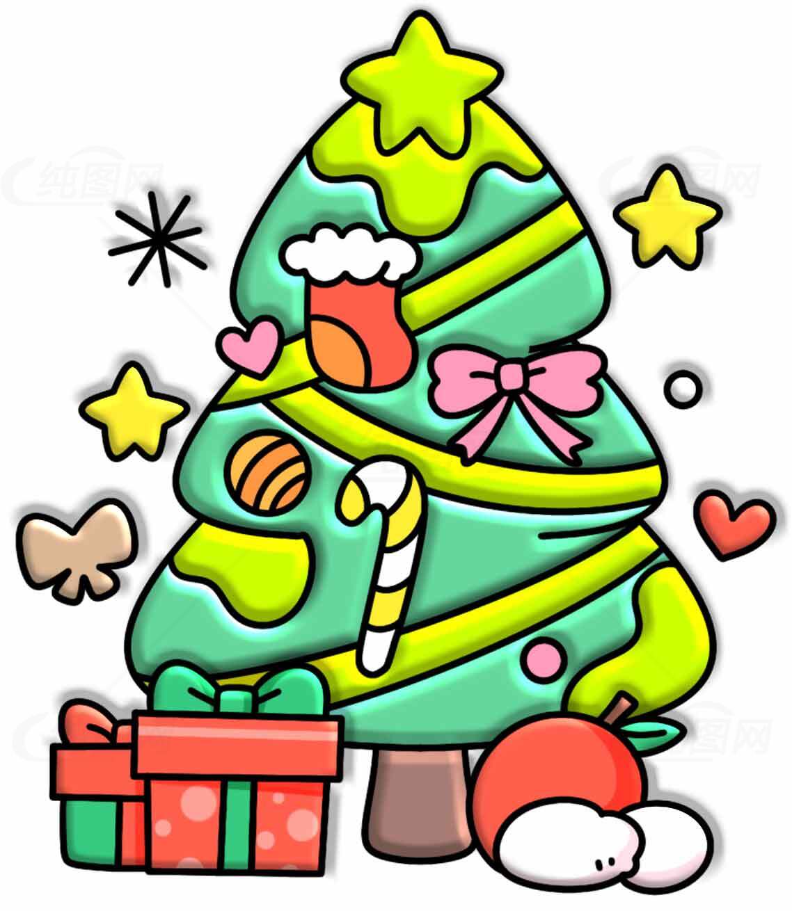 可爱圣诞树插画图片下载素材