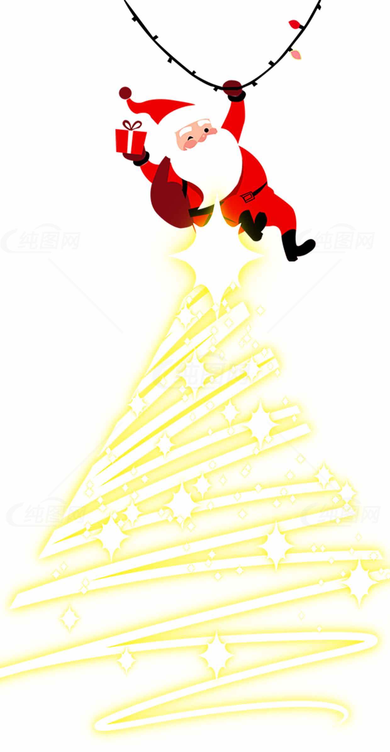 圣诞老人挂在灯饰上的创意圣诞树插画素材