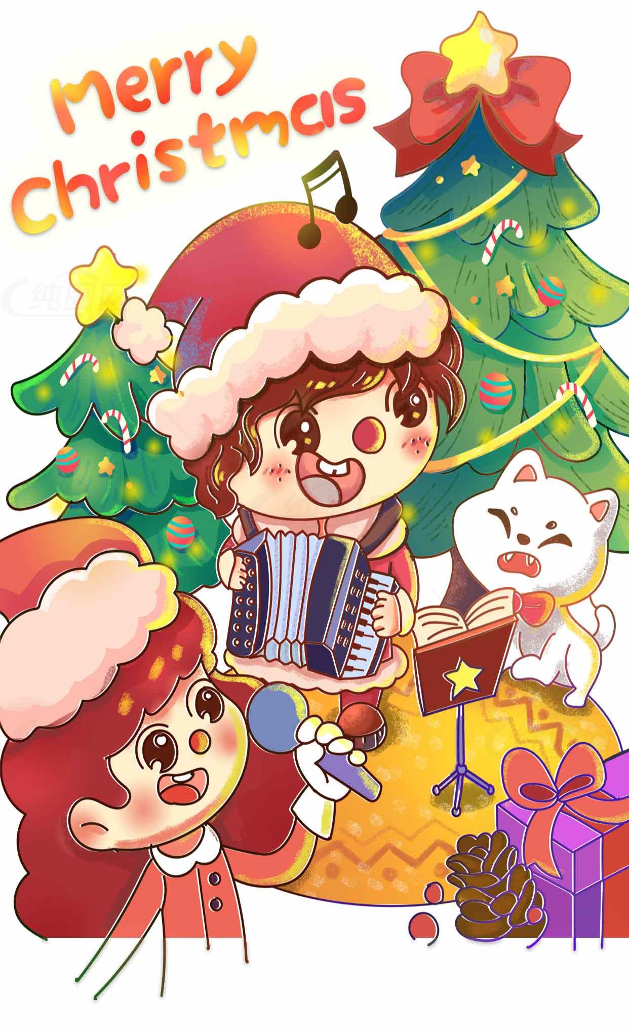 圣诞节插画：欢乐的圣诞音乐会素材