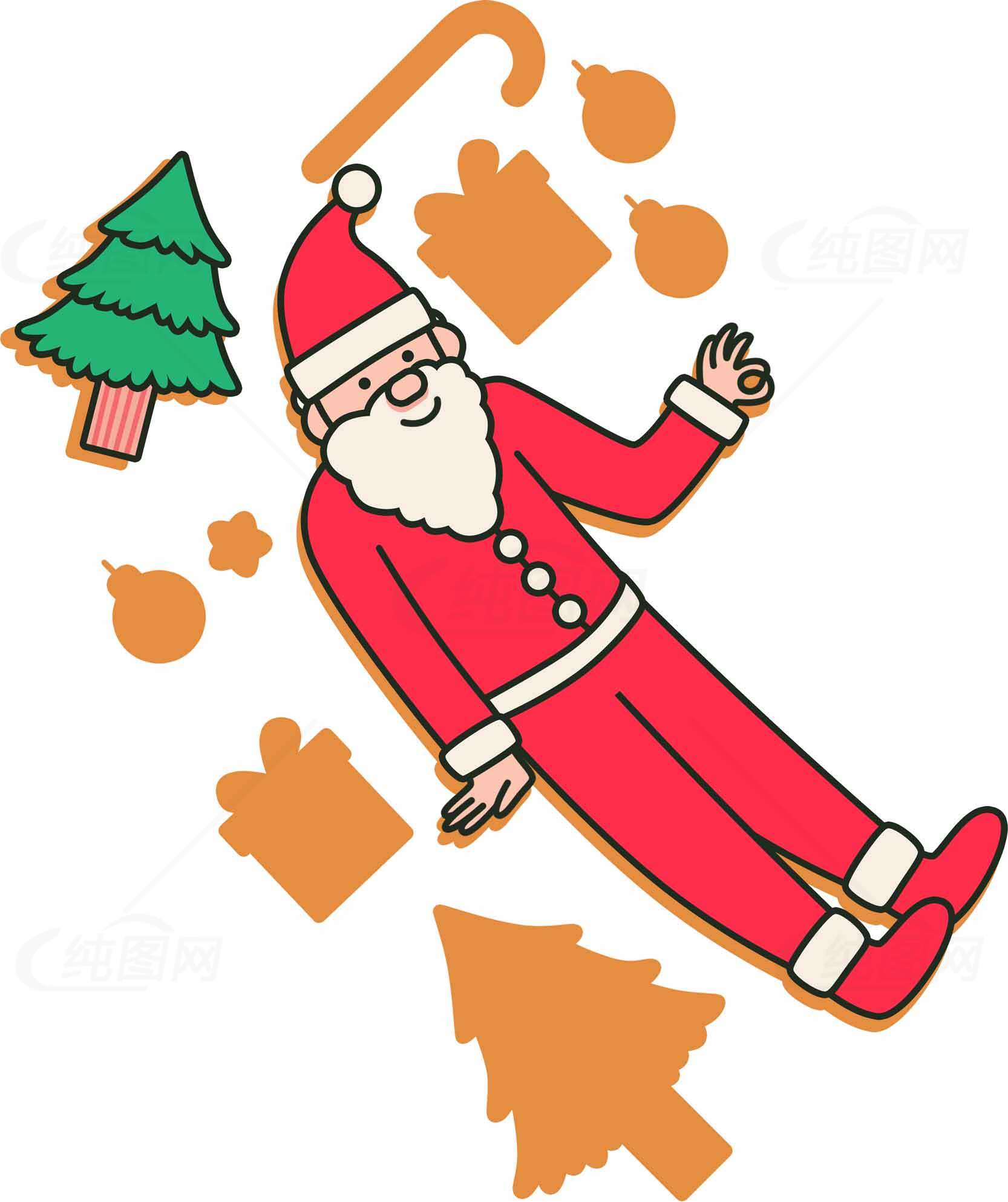 圣诞老人插画设计：节日元素与礼物装饰素材
