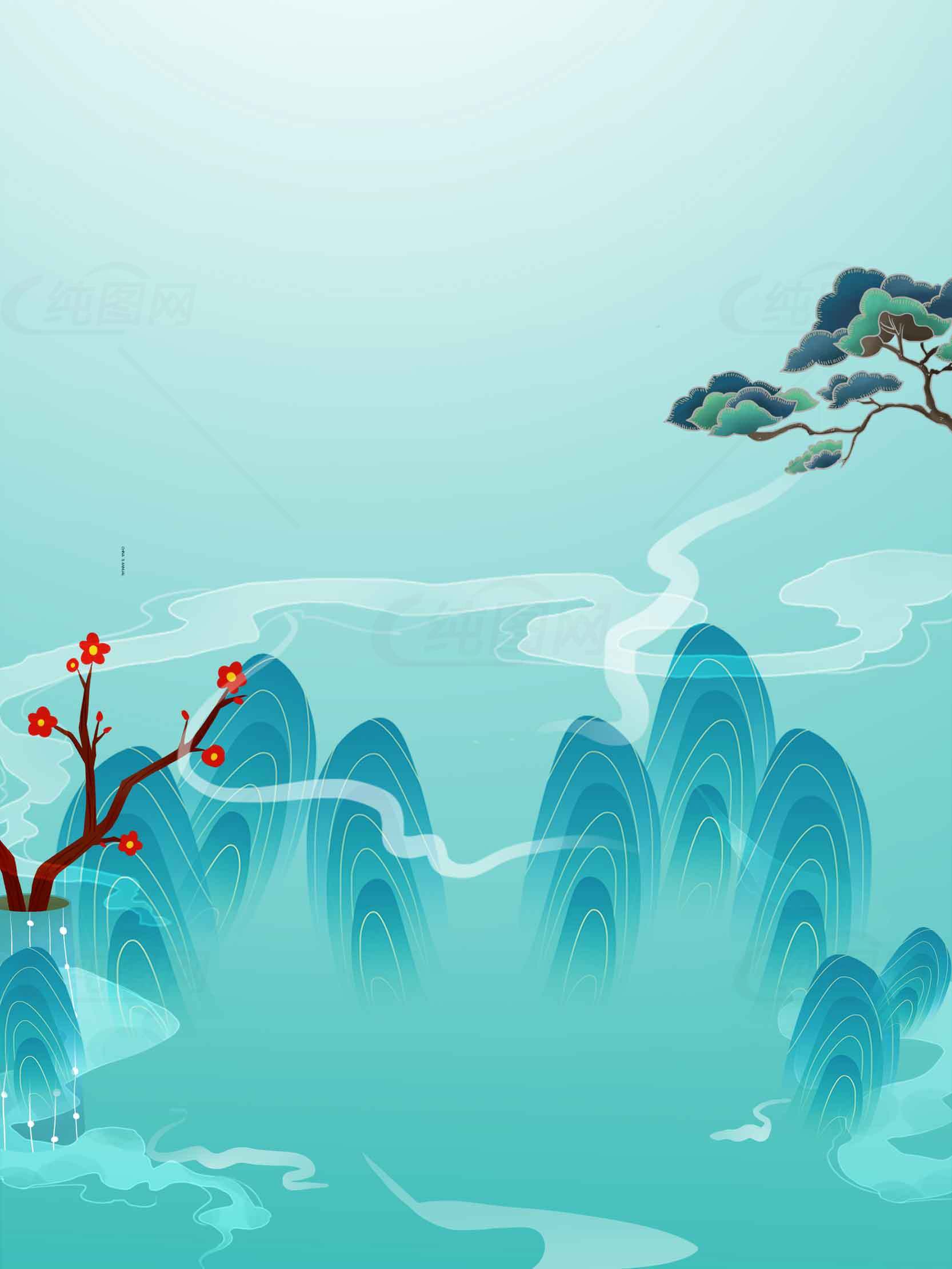 高清中国风山水画背景图片下载素材
