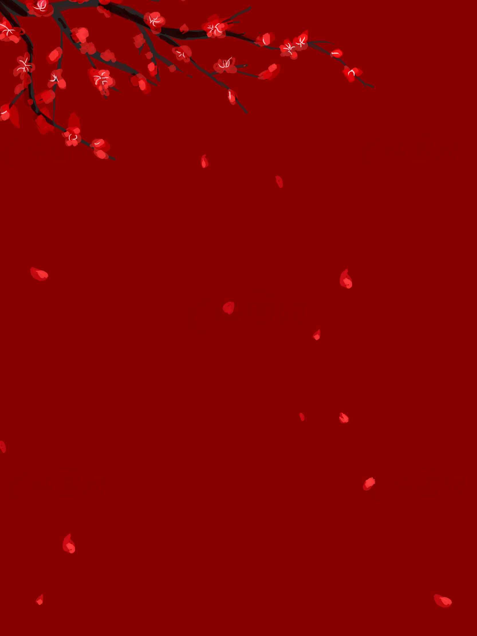 唯美红色背景下的樱花飘落意境图素材