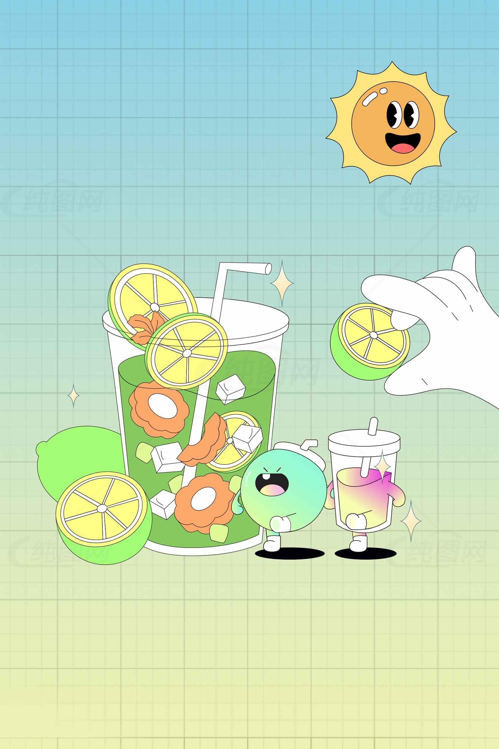 夏日清凉柠檬饮品插画素材