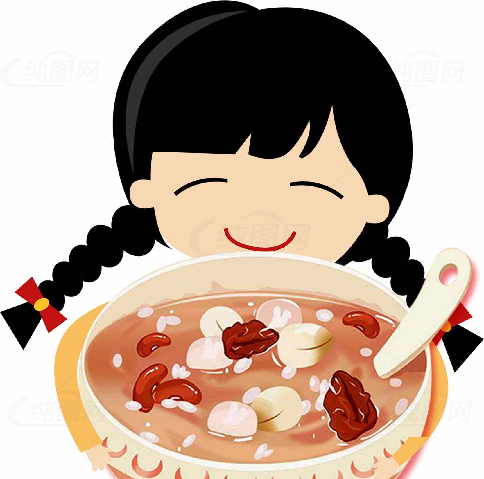 可爱卡通女孩与美味腊八粥插画素材