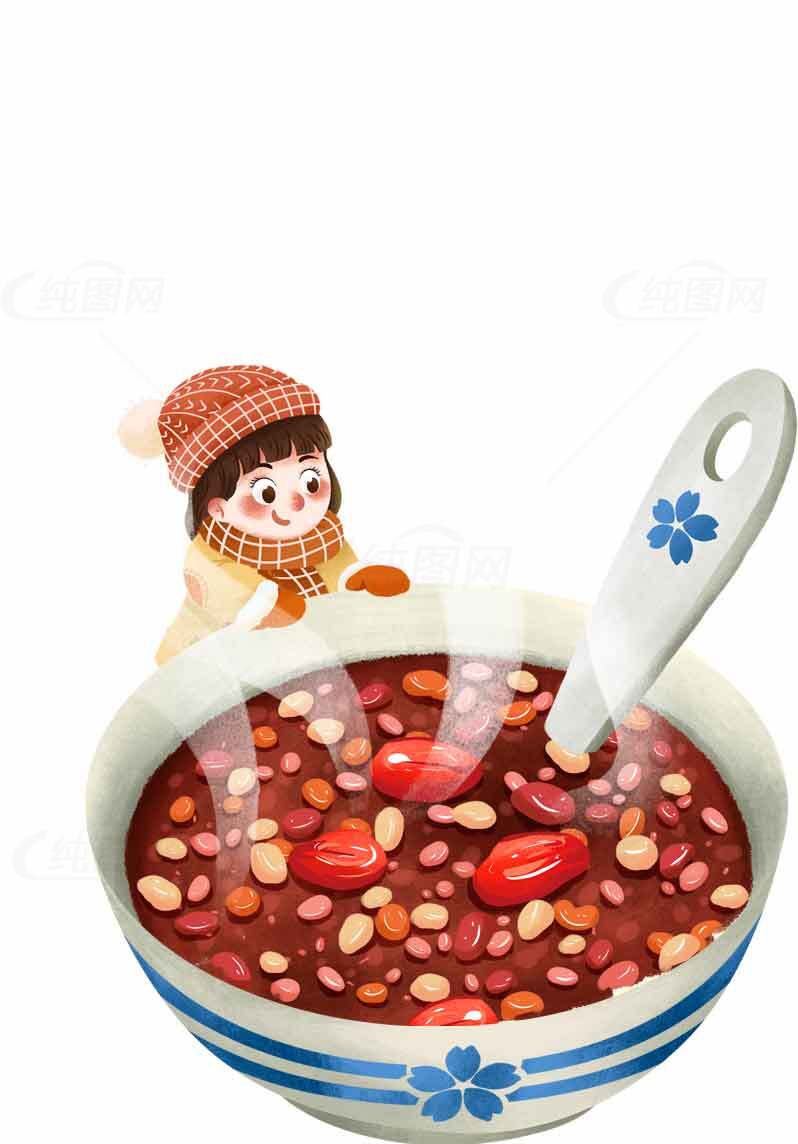腊八节插图：小朋友与热气腾腾的腊八粥素材