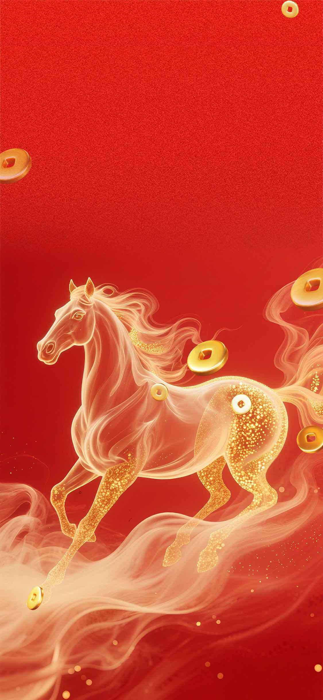 红色背景金色骏马艺术插画素材