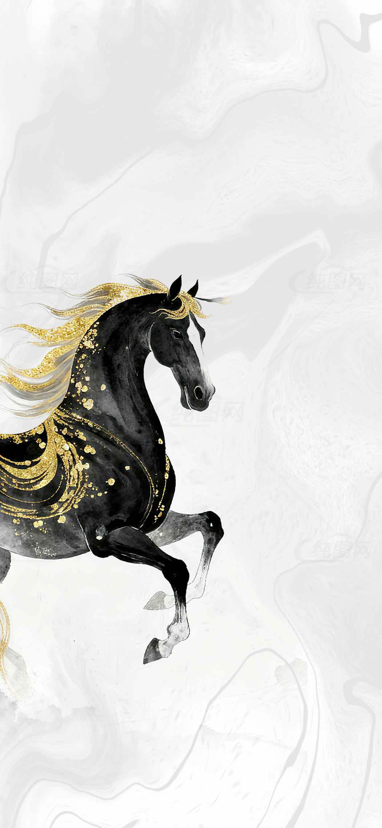 黑金艺术马插画壁纸高清下载素材