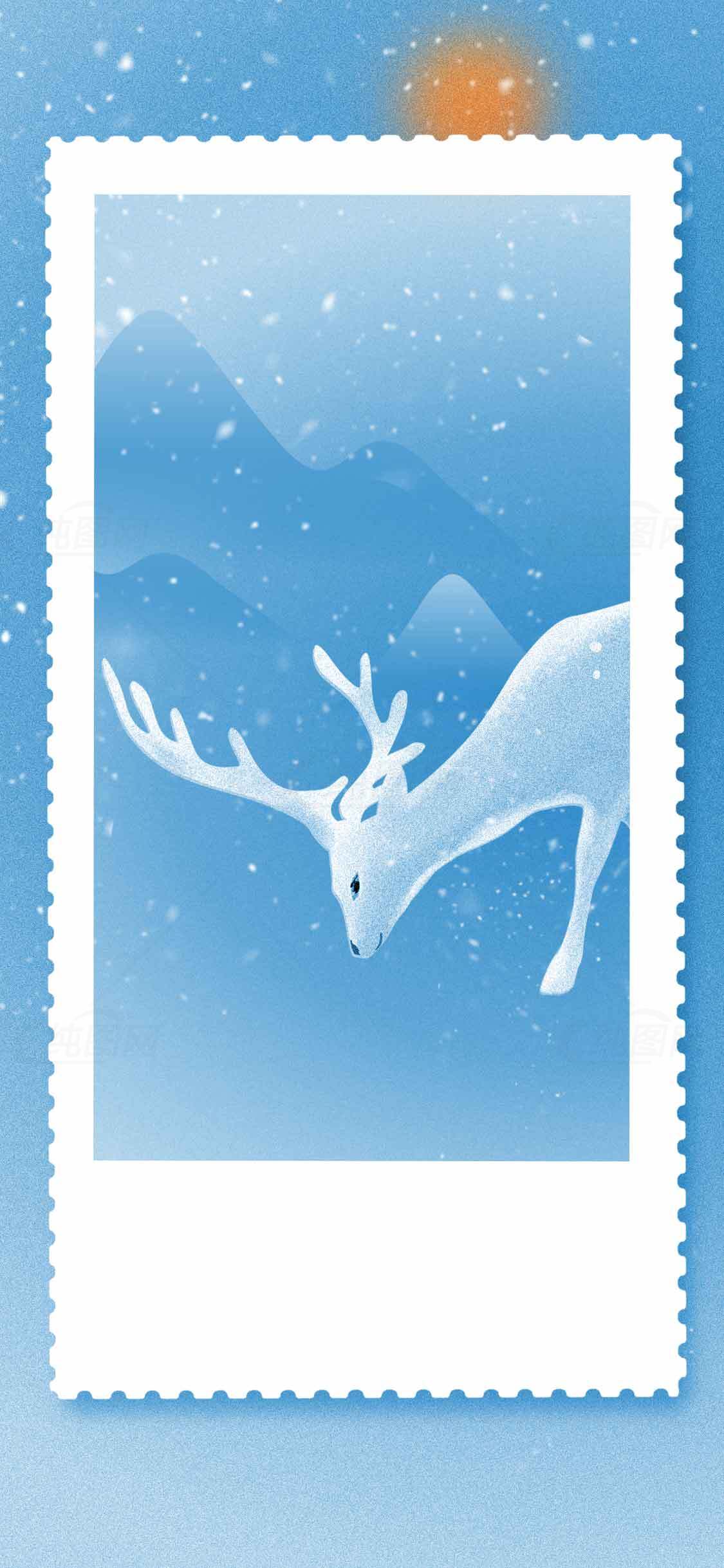 冬季雪景中的白色驯鹿插画素材