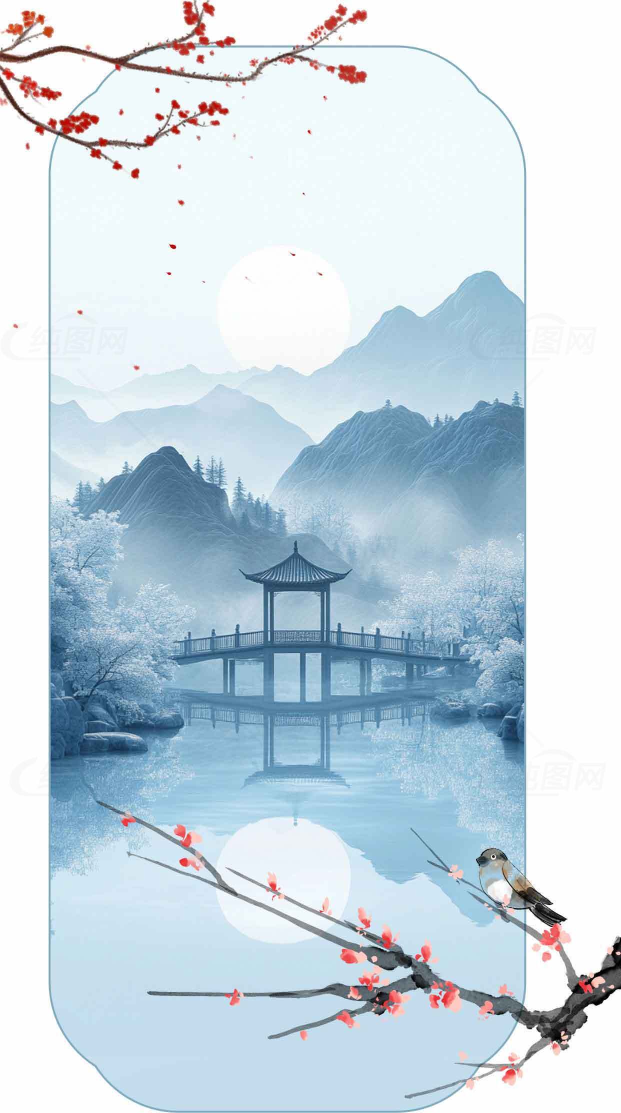 中国风山水画唯美意境壁纸素材