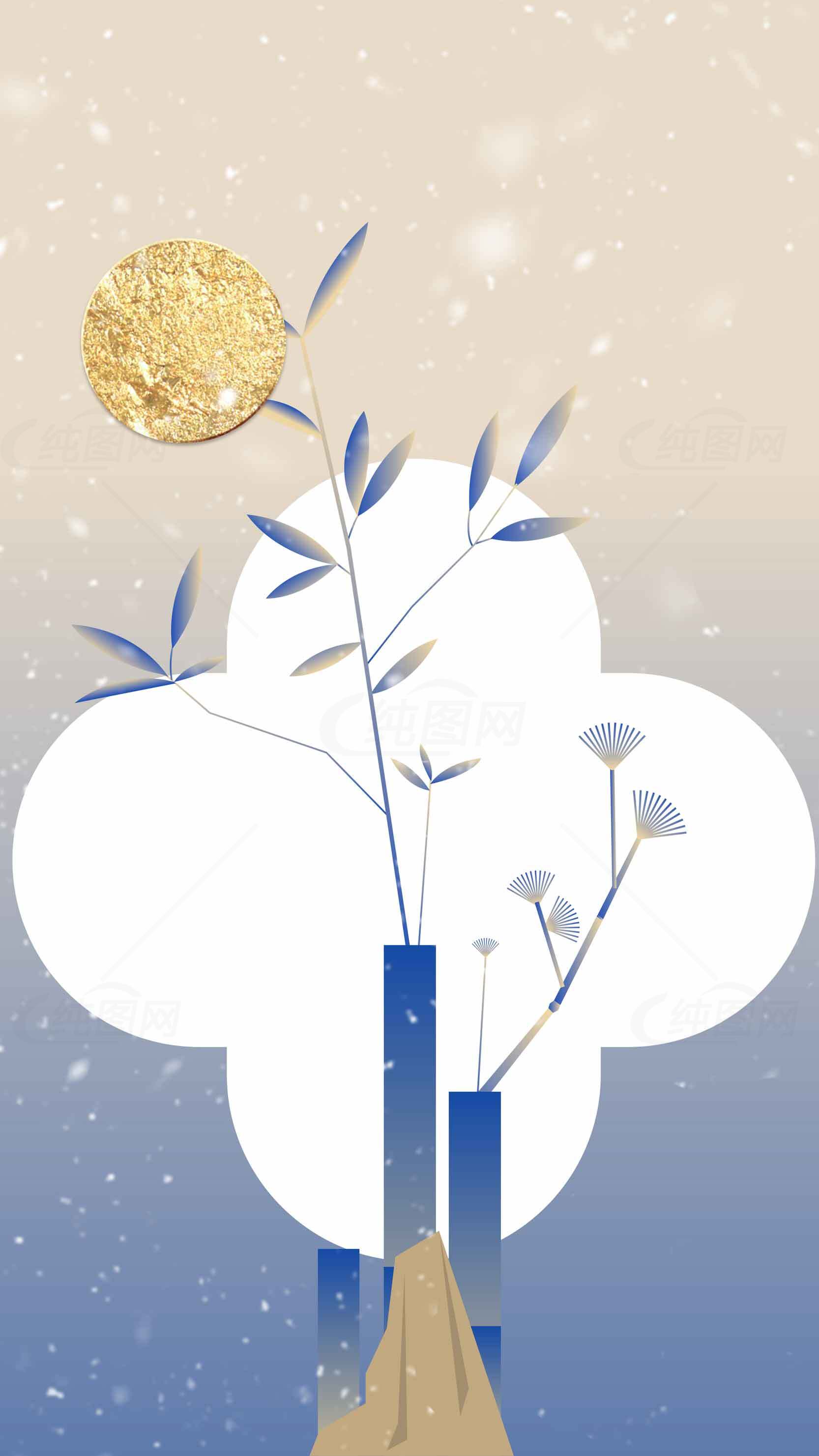 简约风格水墨植物插画背景图片素材