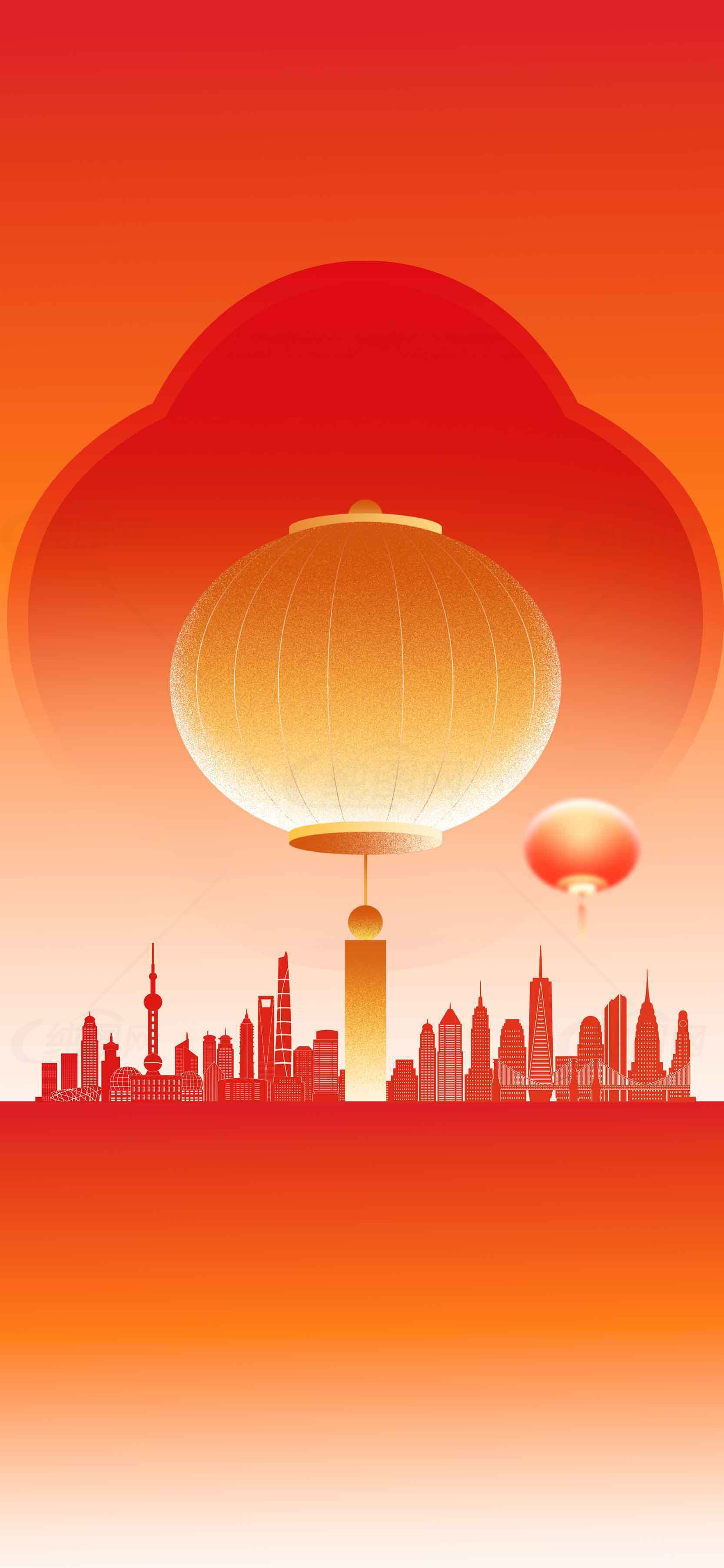 中国城市剪影与灯笼背景设计素材