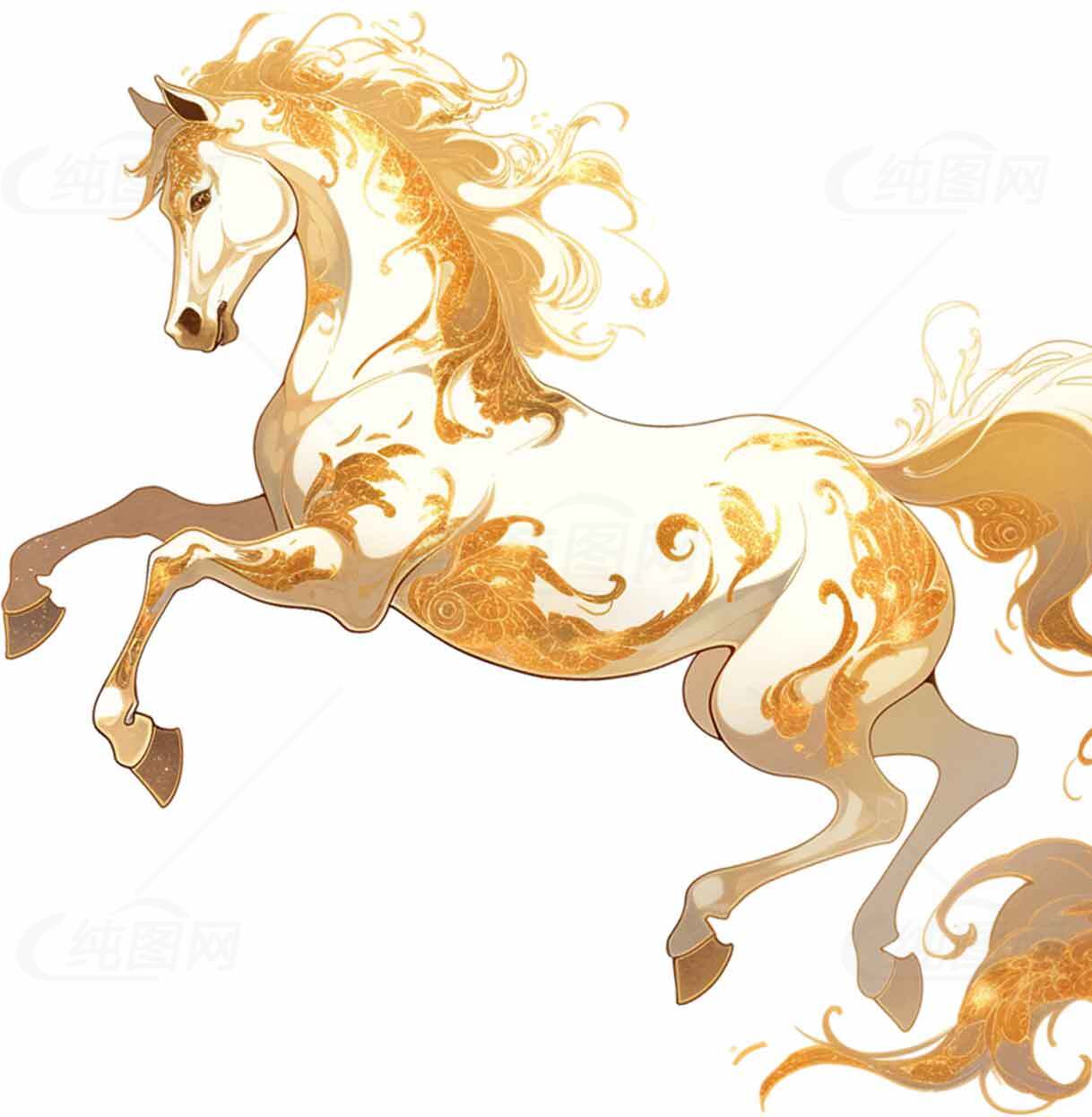 华丽金色骏马插画设计素材