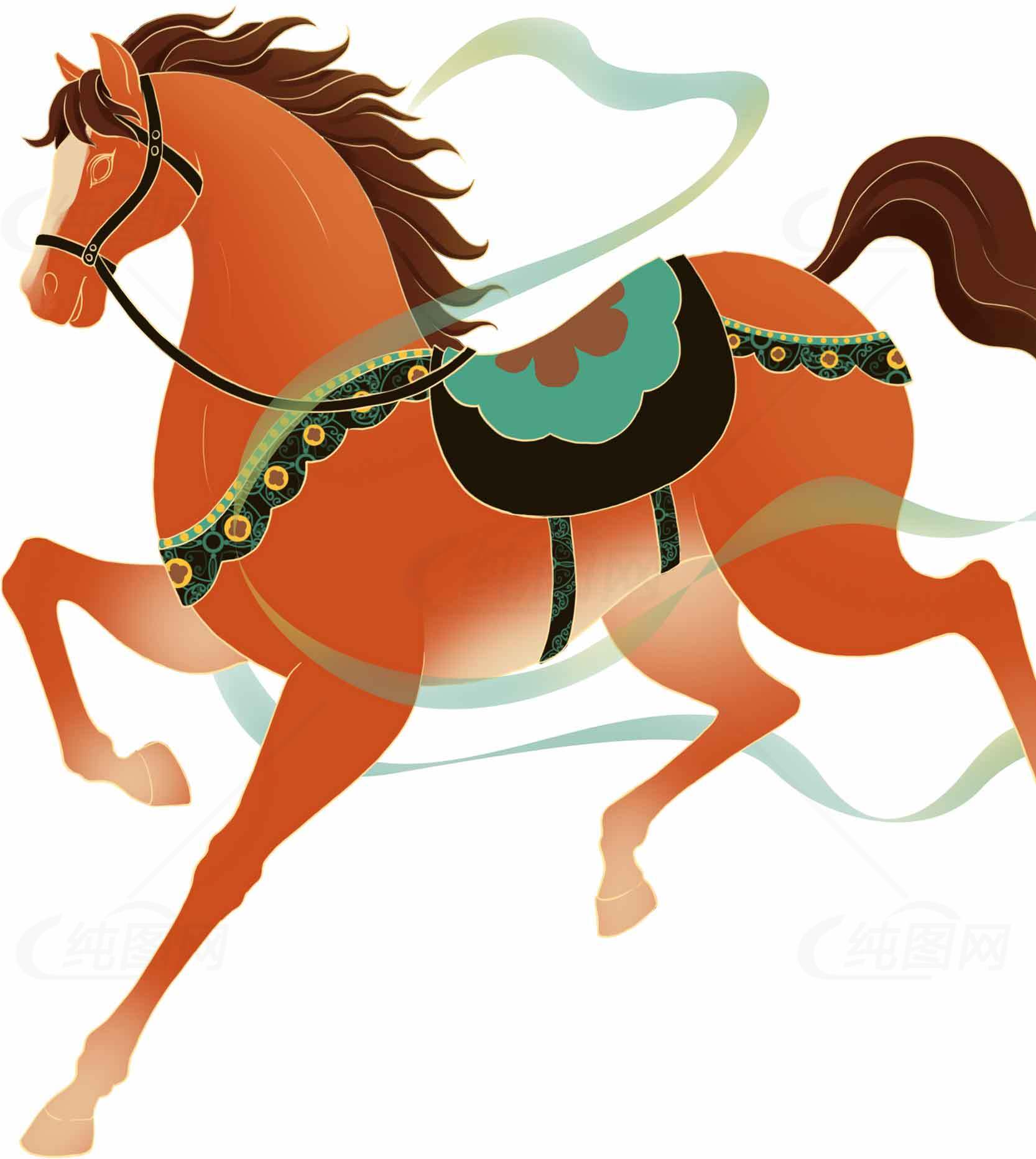 奔跑的中国风骏马插画图片素材