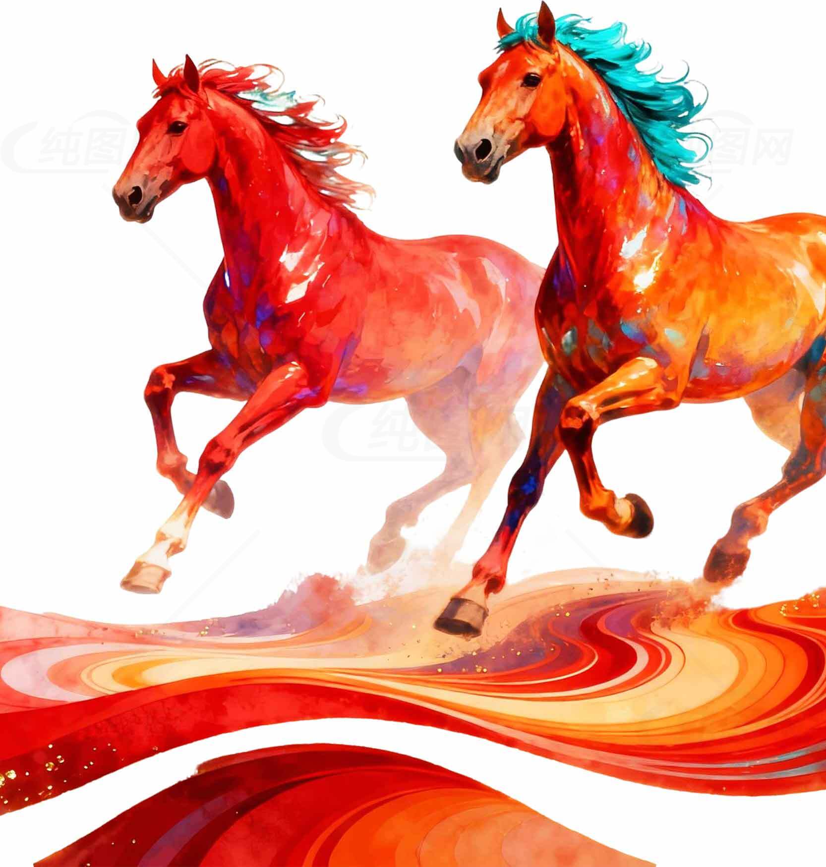 奔腾的红色骏马艺术插画素材