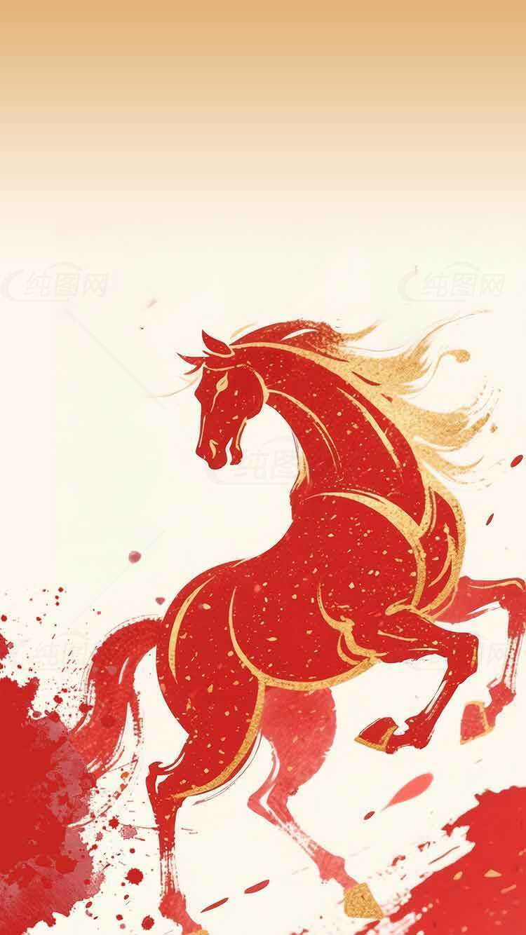 红色奔马中国风艺术插画素材