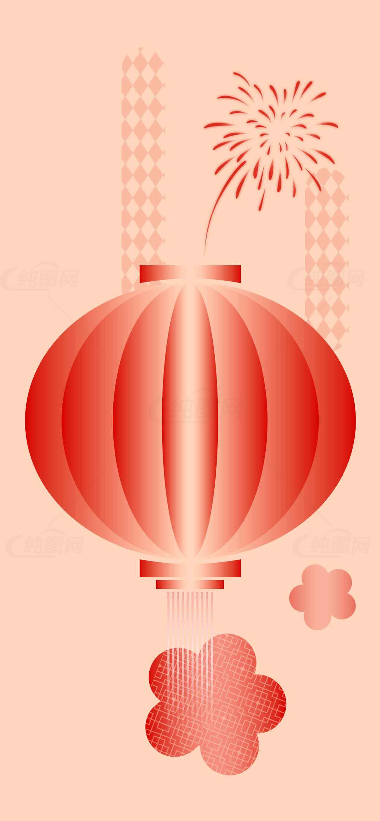 红色灯笼与烟花背景插画设计素材