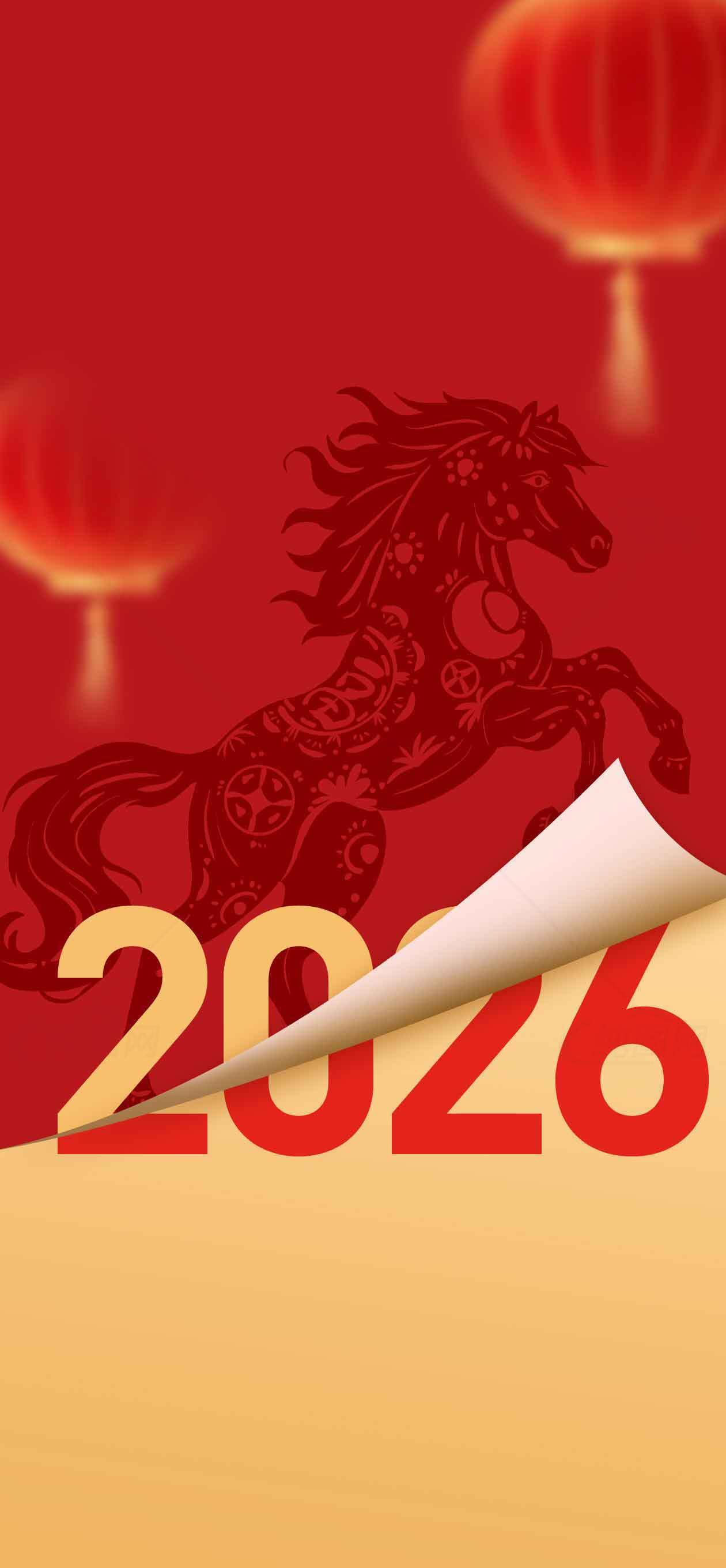 2026年生肖马年新年红色背景设计素材
