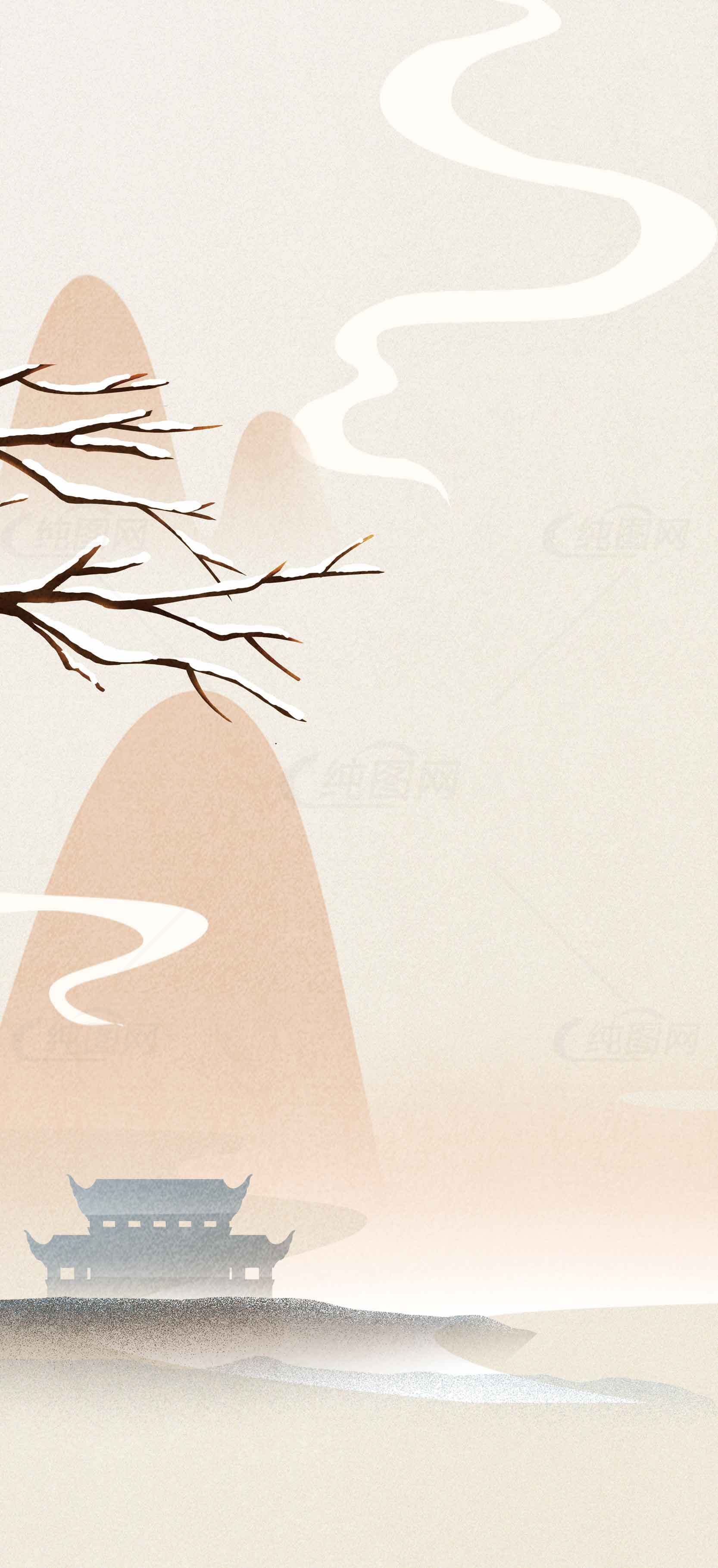 中国风山水画意境插画背景素材