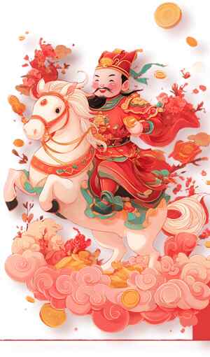财神骑马贺新春插画设计