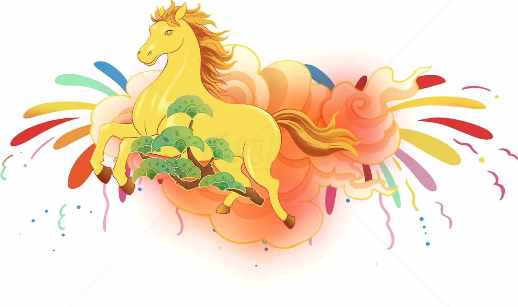 奔腾的金色骏马插画设计素材