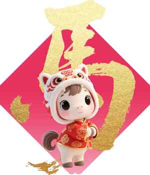 可爱卡通马新年插画设计