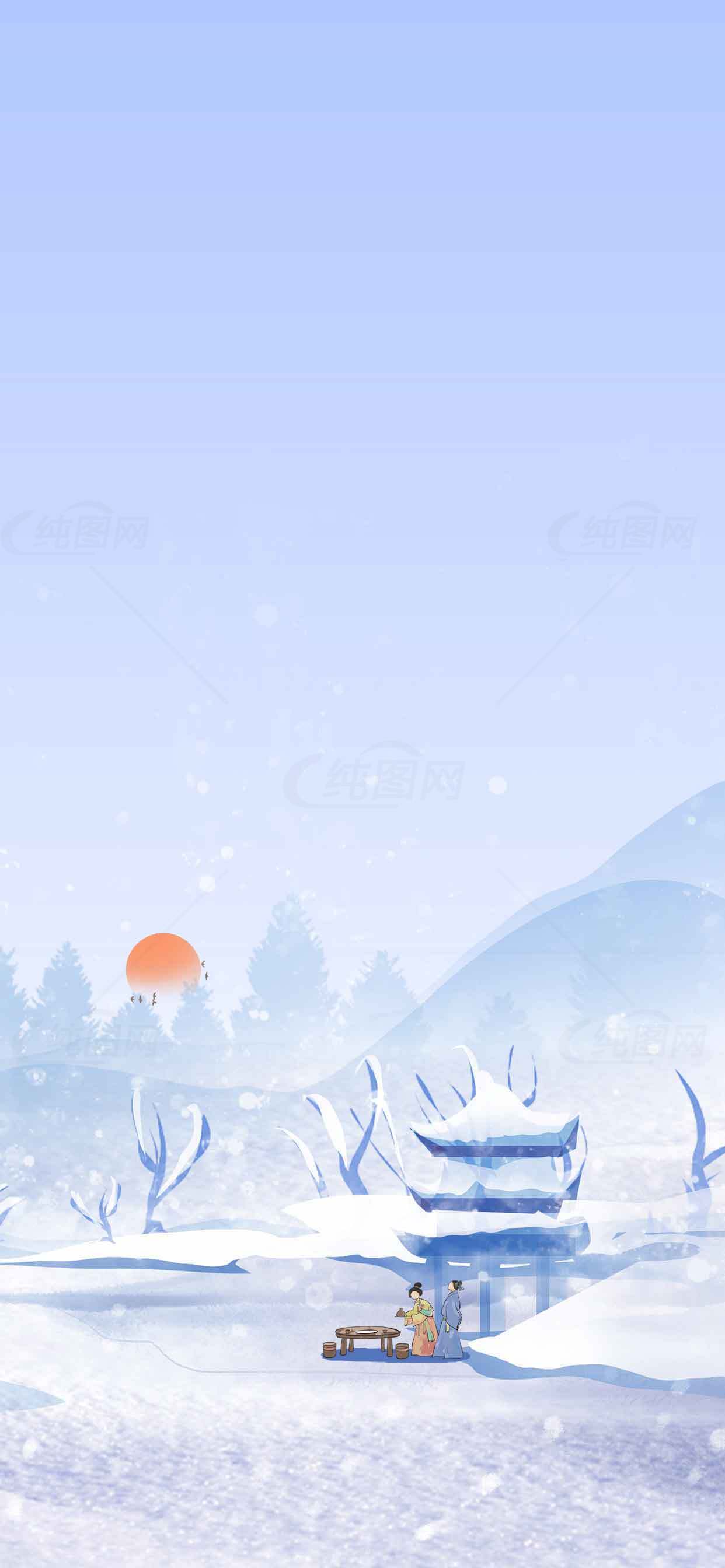 冬日雪景插画唯美壁纸素材