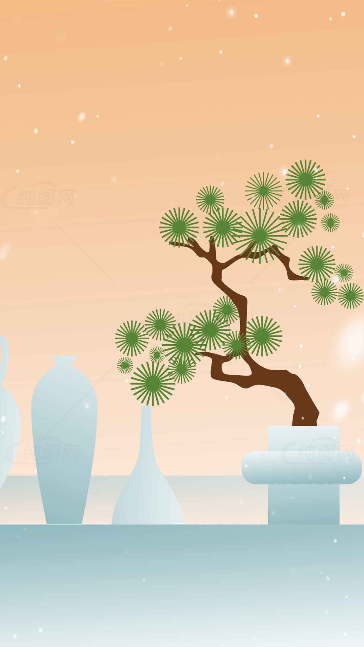 简约风格盆景插画：自然与艺术的结合素材