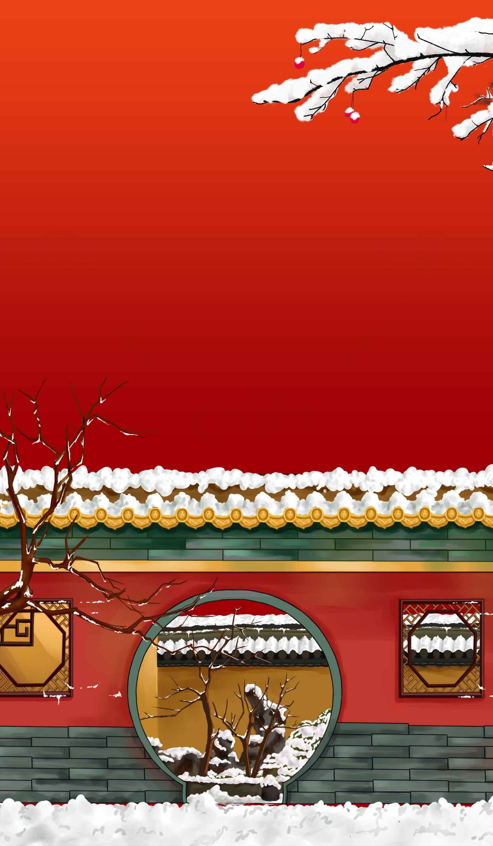 中国传统雪景红墙冬日风光素材