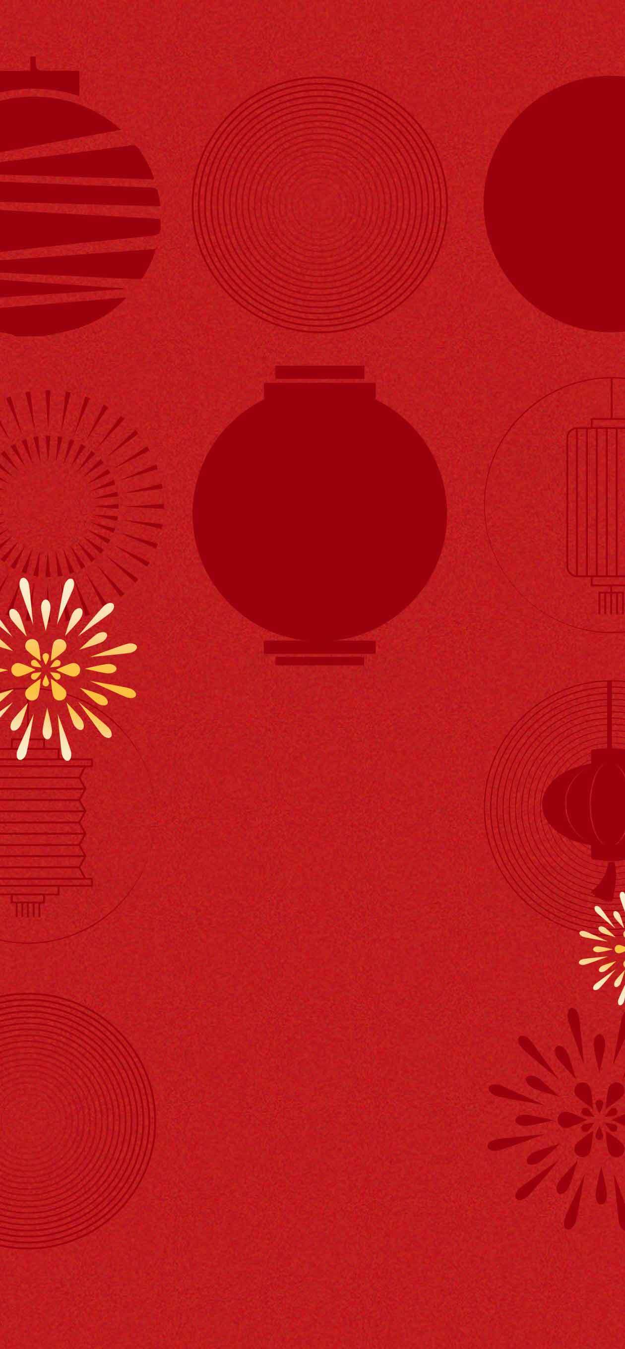 中国风红色灯笼与烟花背景图案素材