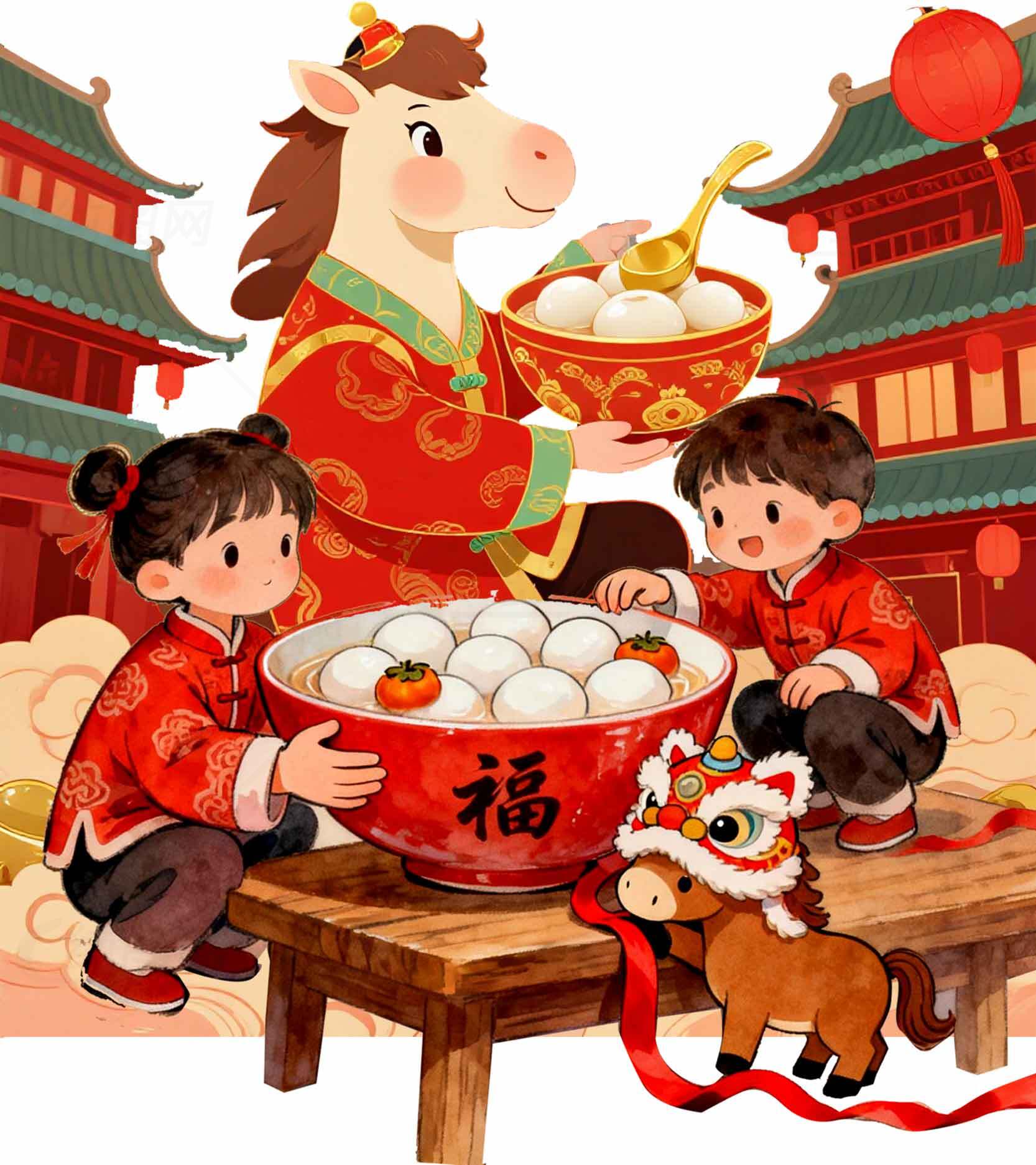 春节团圆汤圆插画素材