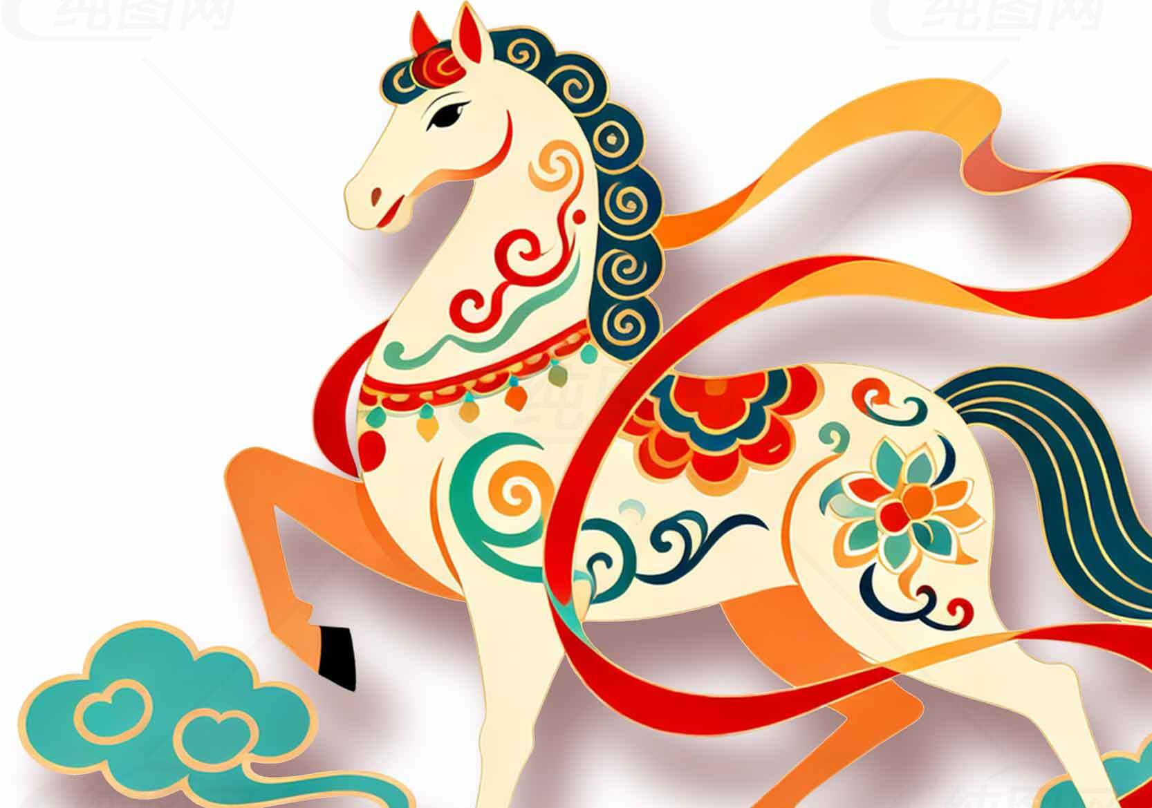 中国传统马图案剪纸风格设计素材