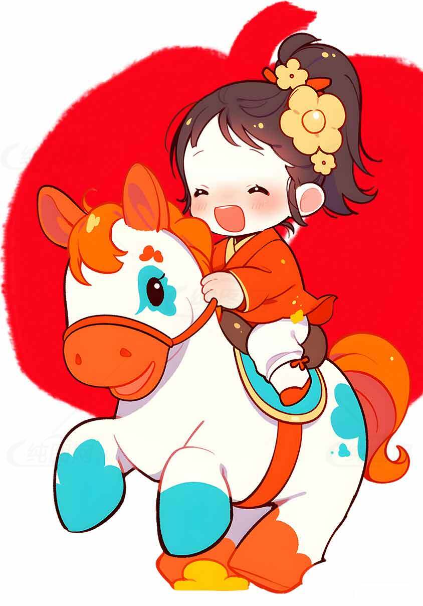 可爱卡通儿童骑马插画图片素材
