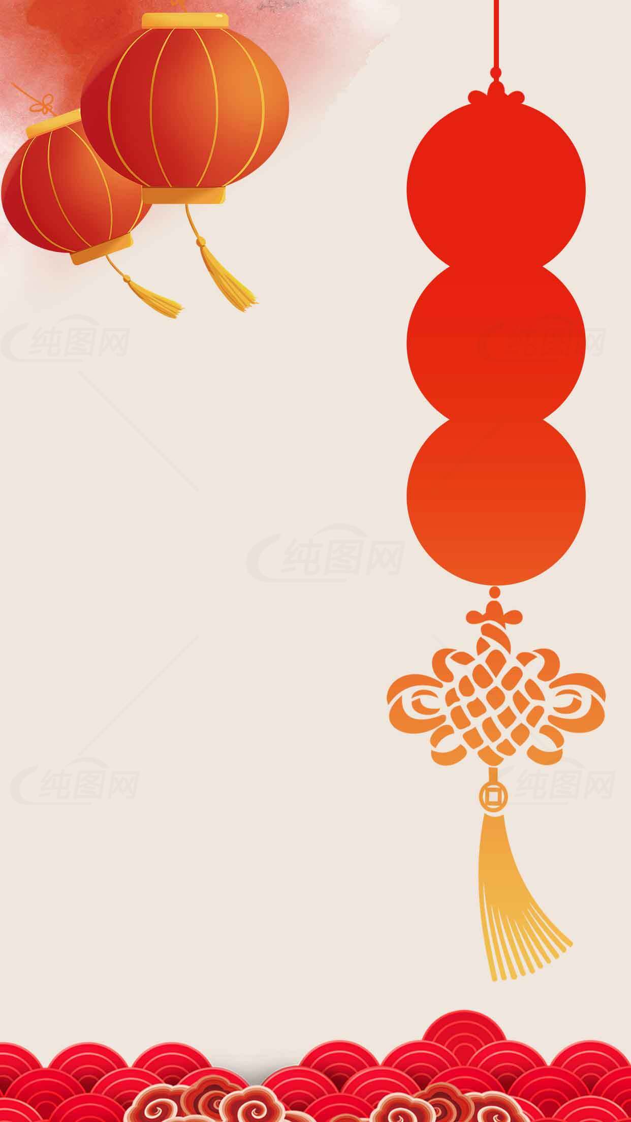 春节红色灯笼与中国结背景图片素材