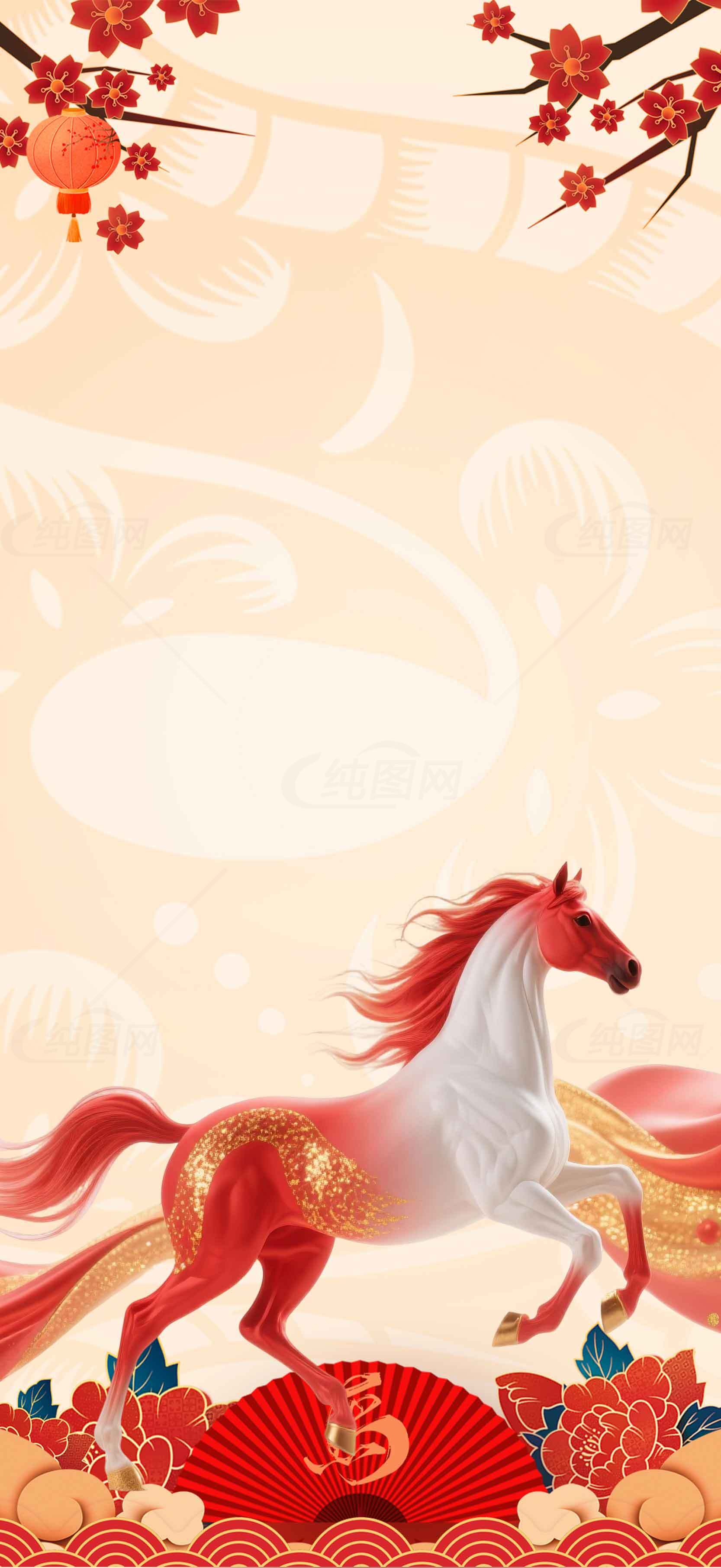 新年红色主题马年插画背景素材
