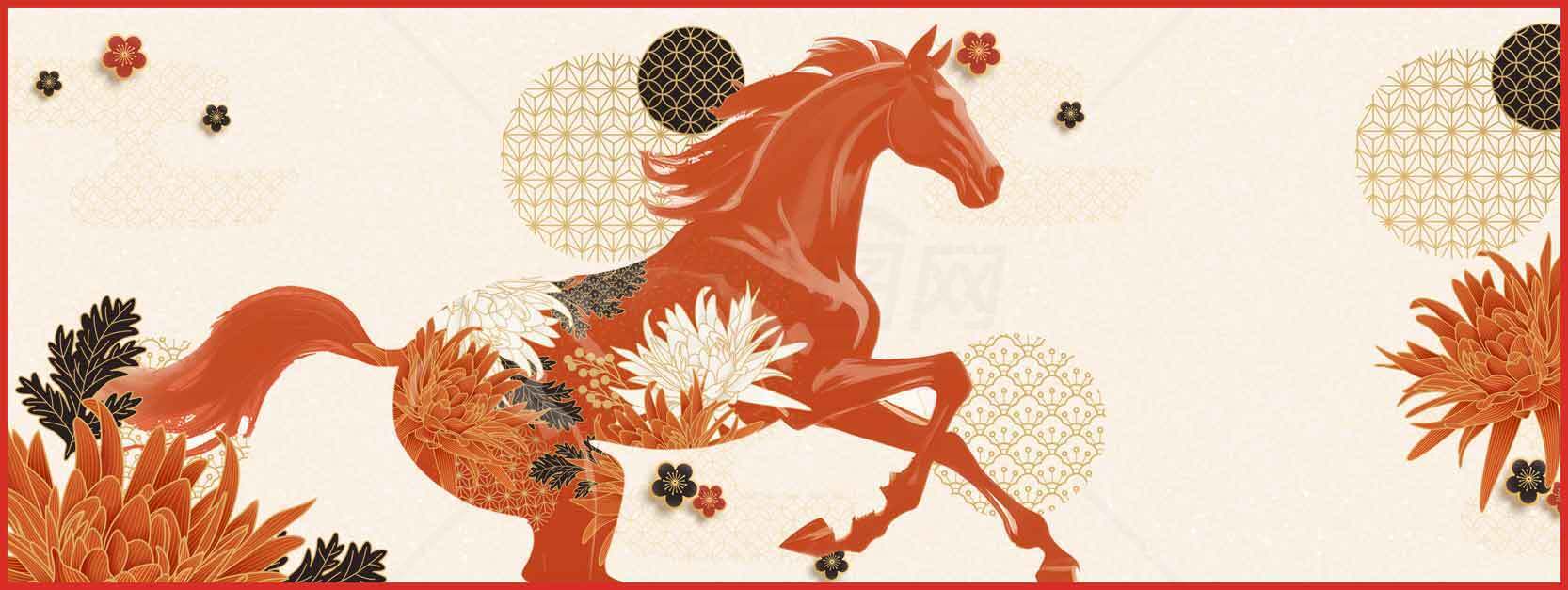 红色骏马奔腾艺术插画素材