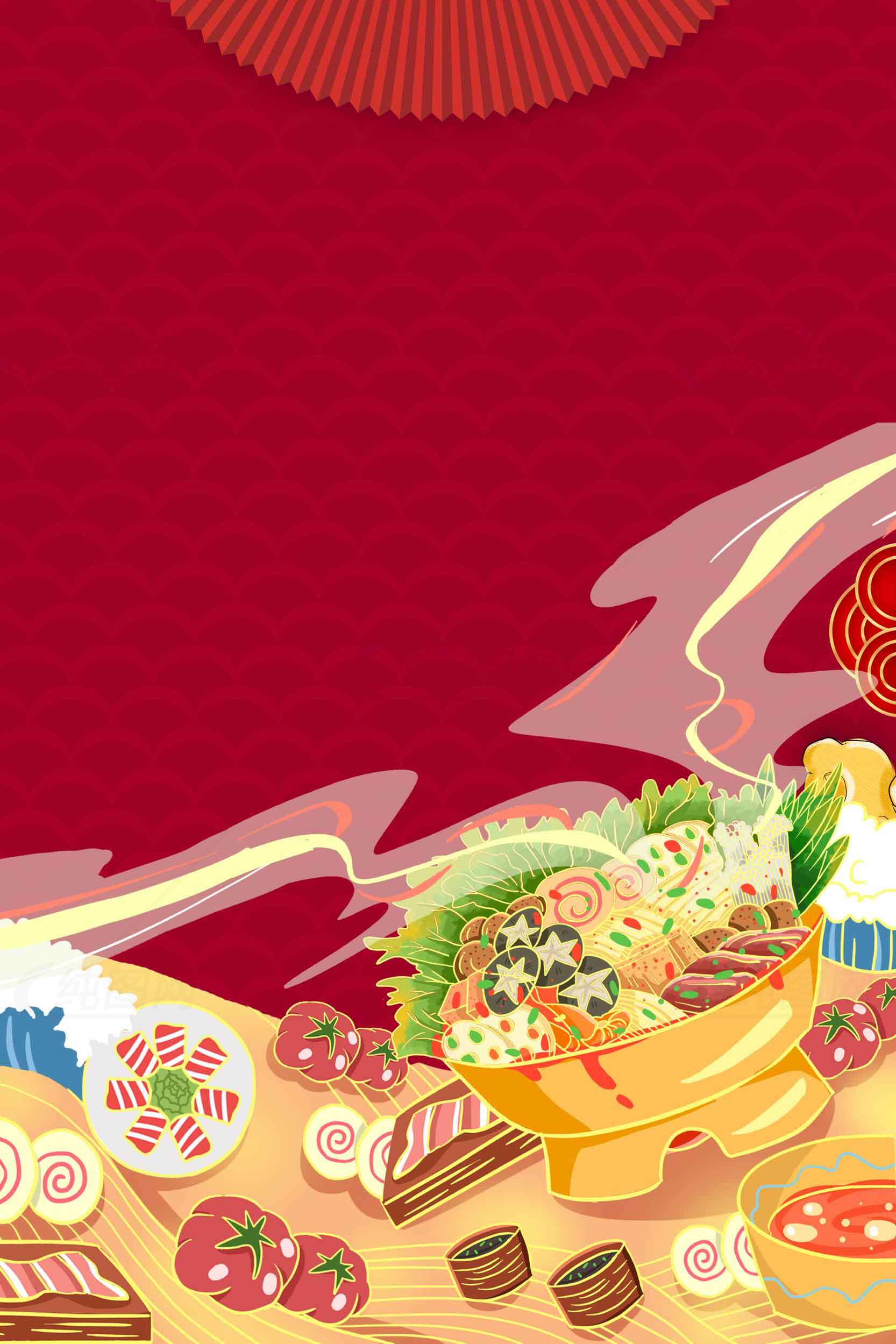 传统中式美食背景图片-红色主题设计素材