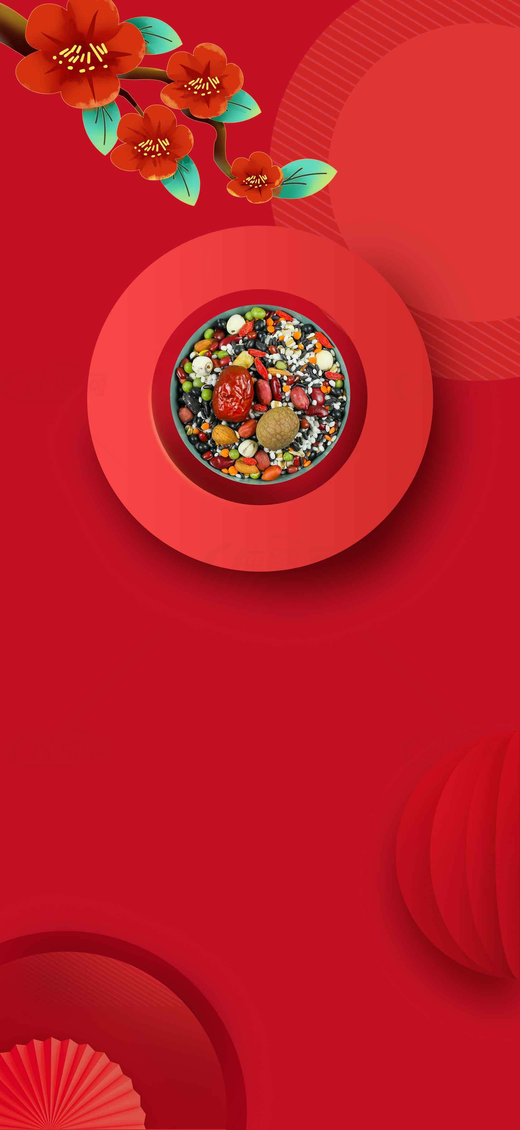 红色背景下的腊八粥中式艺术设计素材