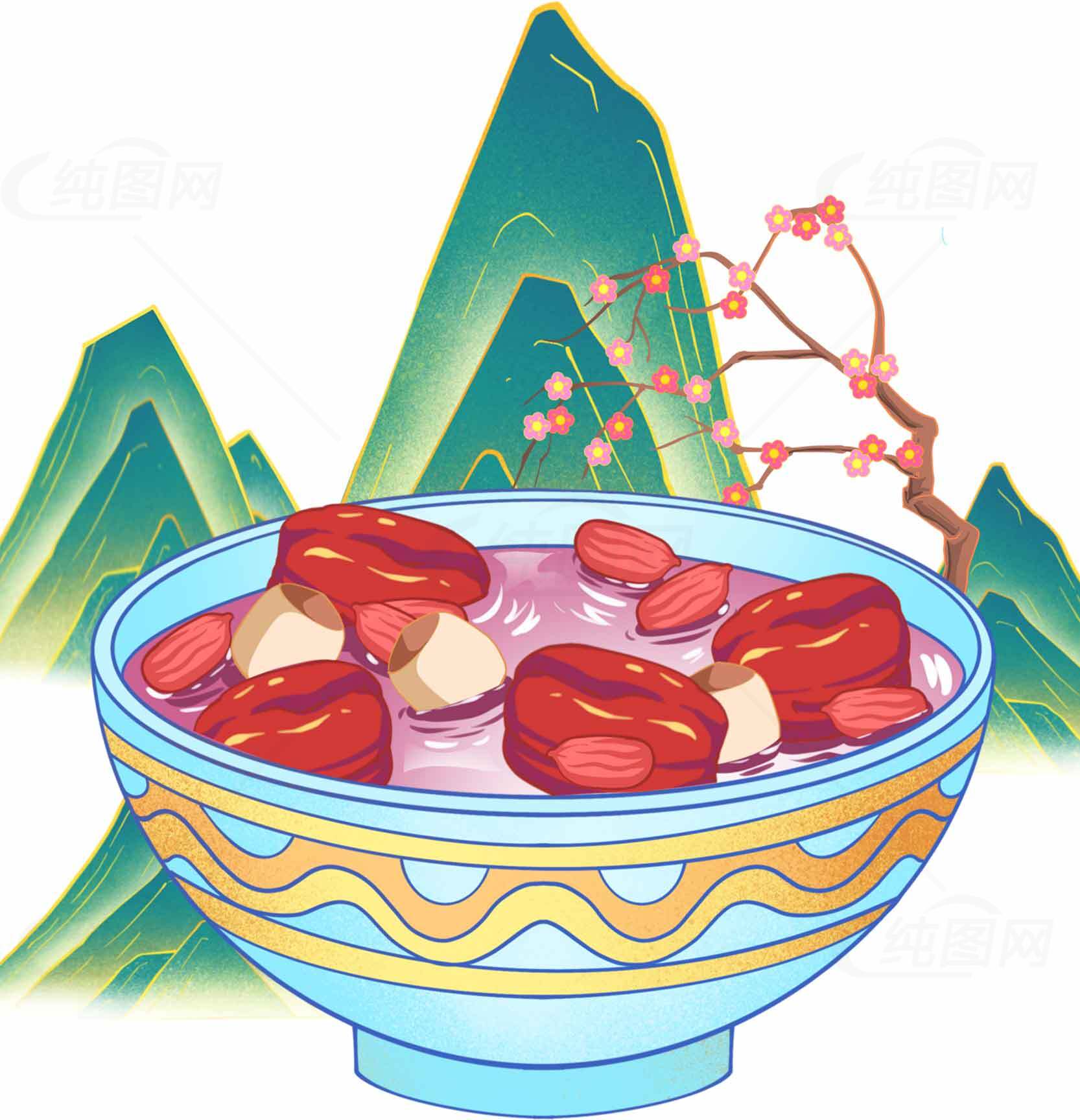 腊八粥传统美食插画：古风意境与节日文化素材