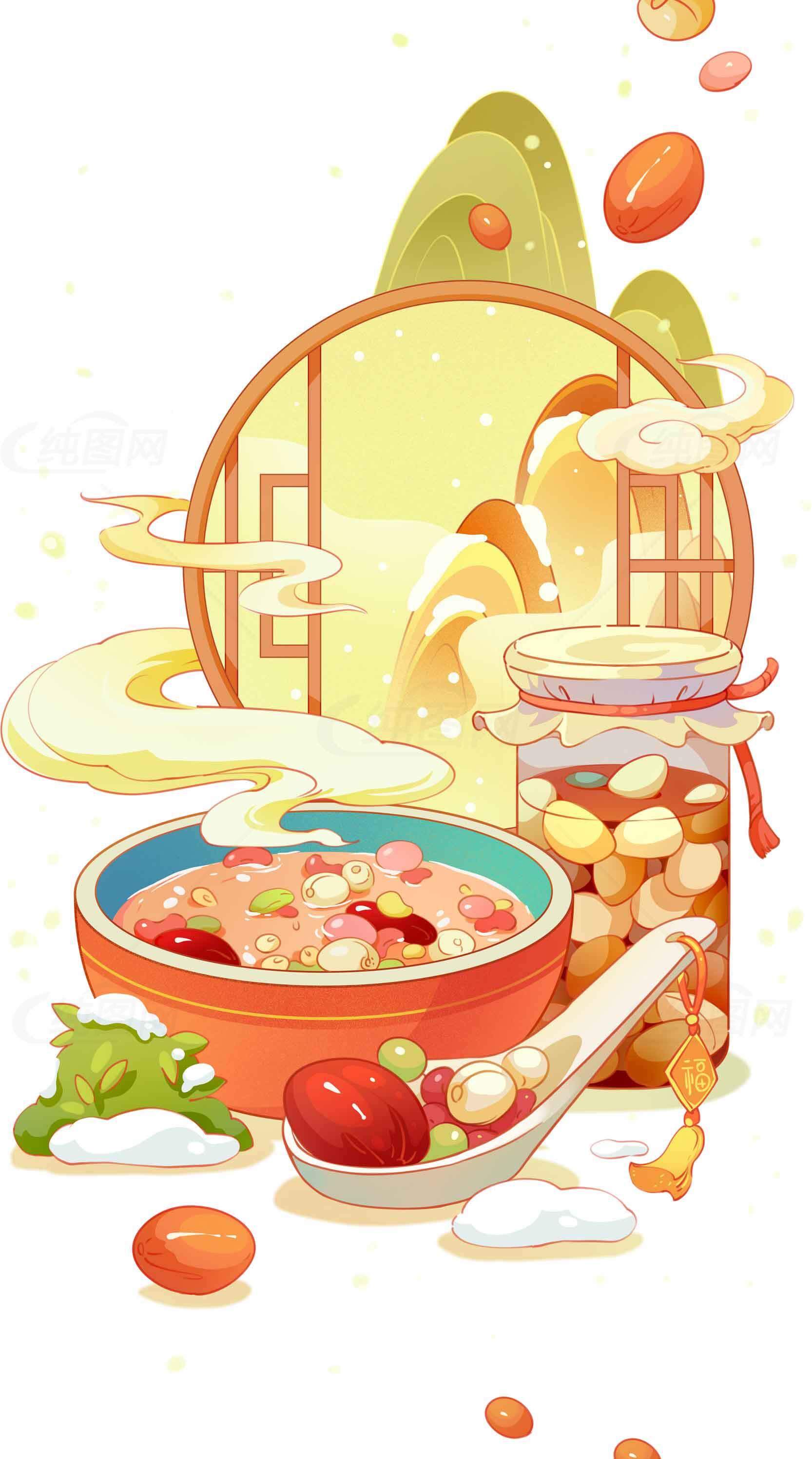 腊八粥传统美食插画：冬日温暖的节日味道素材