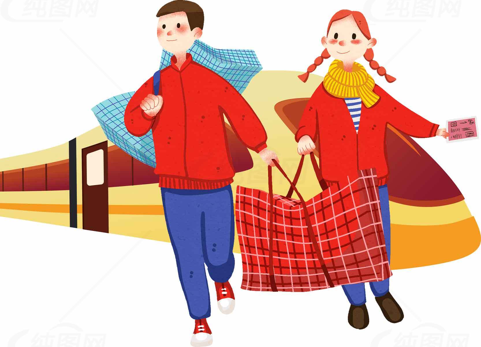 春运归乡旅途插画素材