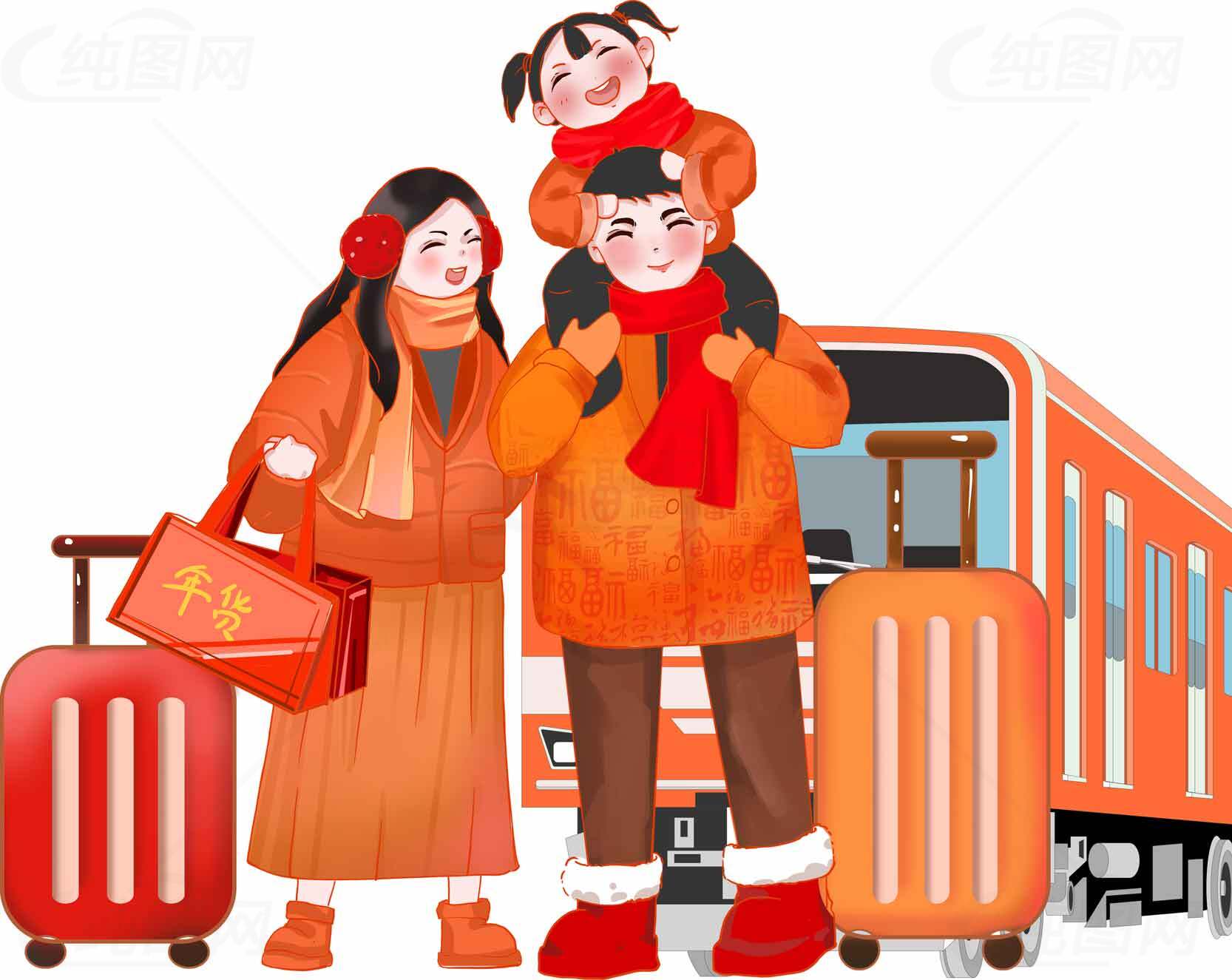 春节回家过年温馨场景插画素材